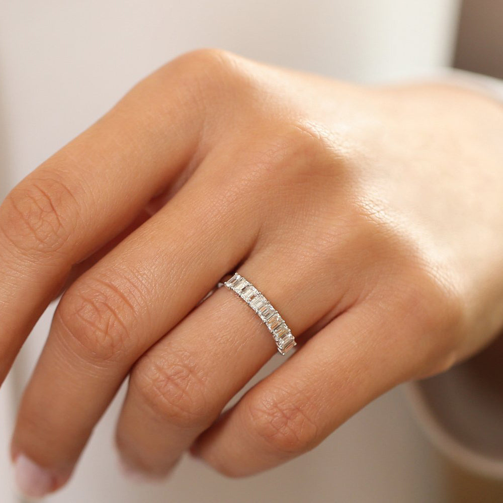 OBFJ0336 - 1.00 ctw 14k Prong Setting Nine Stone Emerald Cut Lab Grown Diamond Wedding - Rubie 3