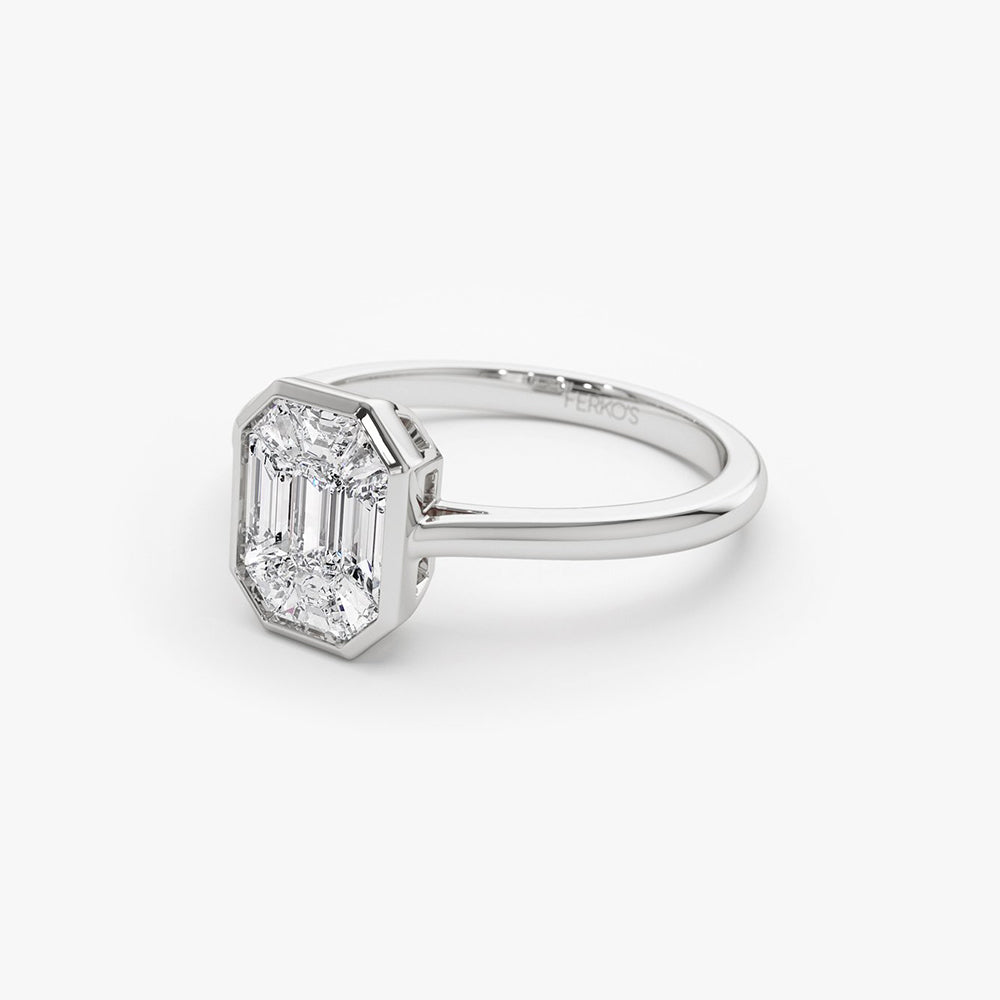 OBFJ1991 - Emerald Cut Illusion Mosaic Solitaire Engagement Ring ring in selectable metal and diamond options - Roselle Jewelry view 8