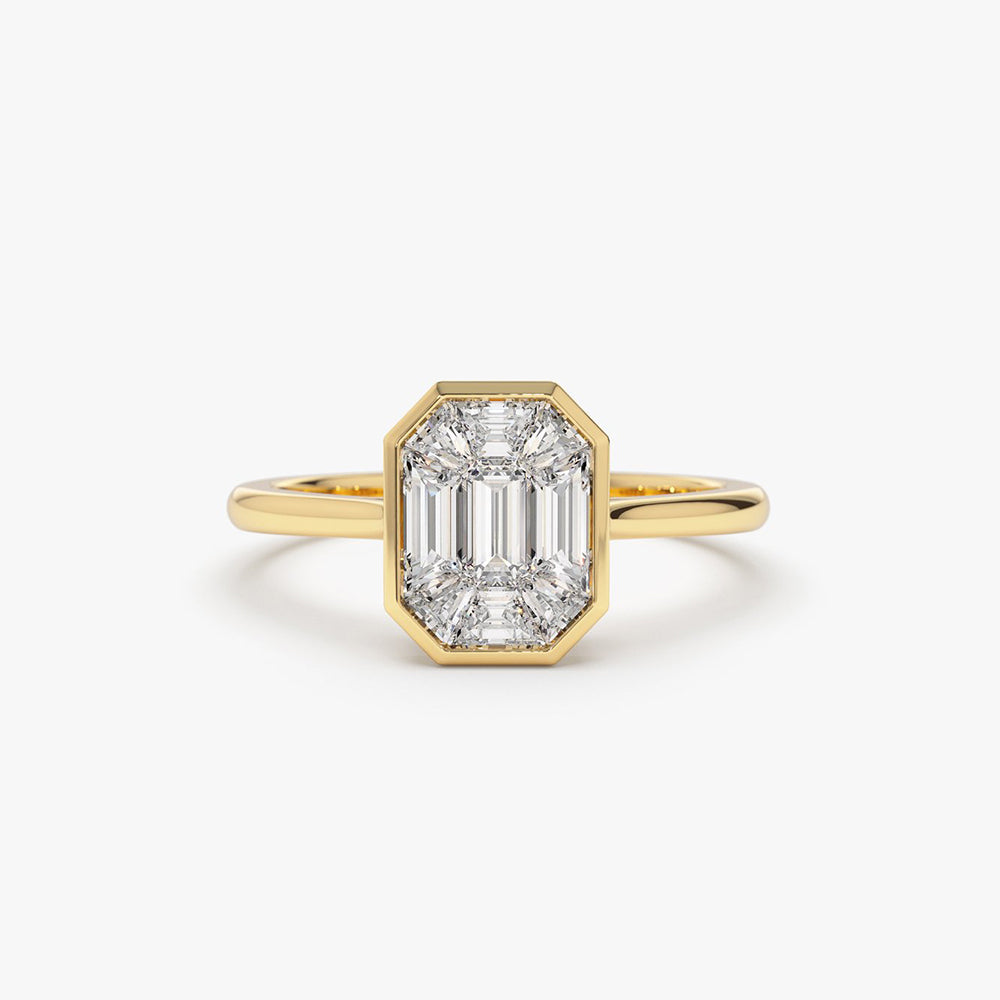 OBFJ1991 - Emerald Cut Illusion Mosaic Solitaire Engagement Ring ring in selectable metal and diamond options - Roselle Jewelry view 6