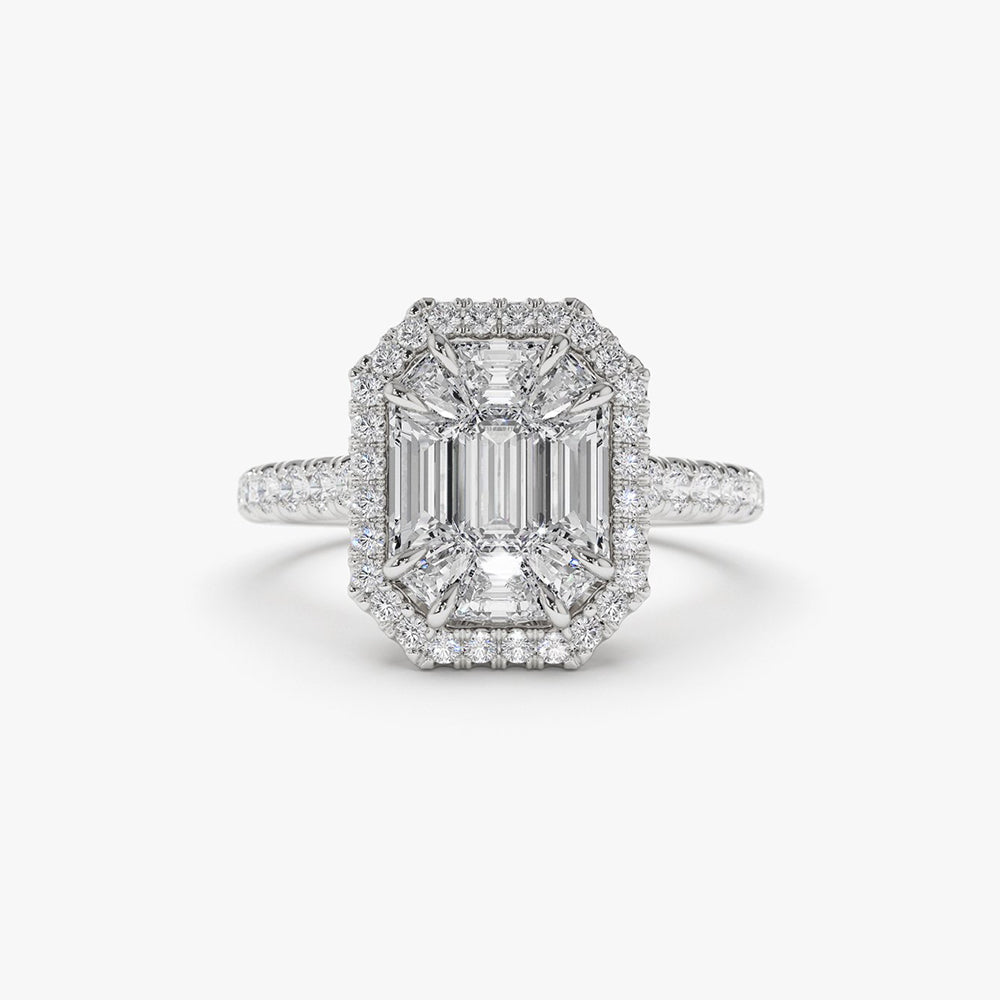 OBFJ1993 - 14k Emerald Cut Illusion Halo Setting Engagement Ring 1
