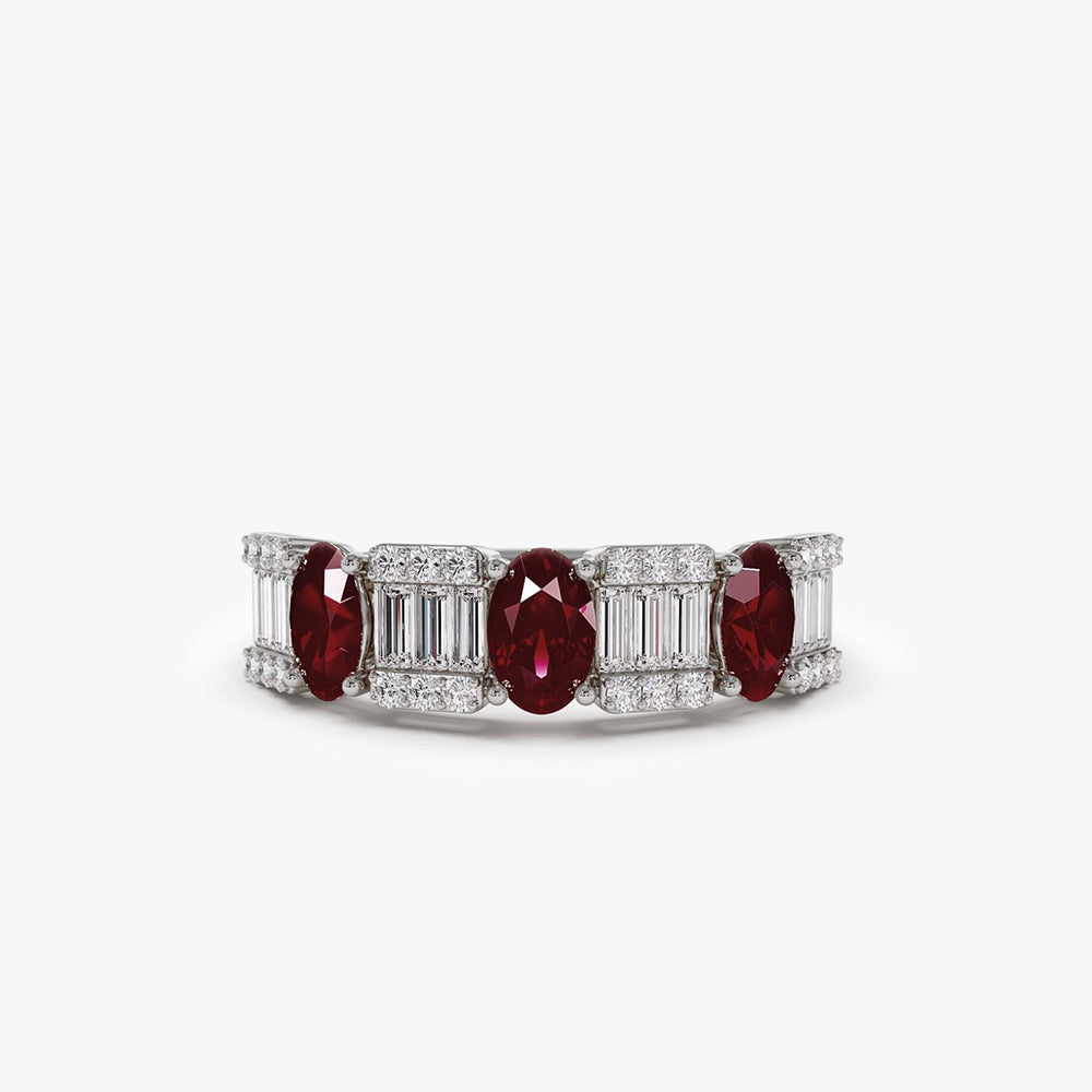 OBFJ2043 - Baguette & Round Diamond with Genuine Ruby Ring ring in selectable metal and diamond options - Roselle Jewelry view 5
