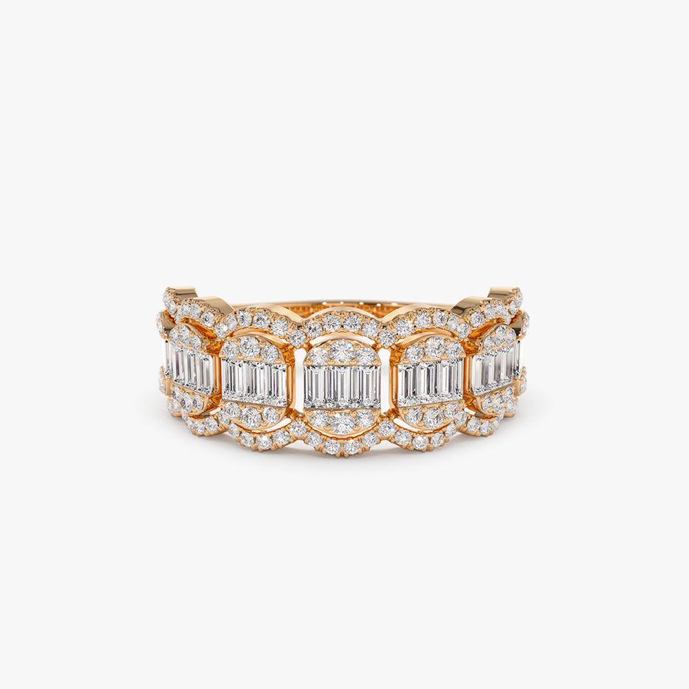 OBFJ2116 - Baguette Diamond Ring in Halo Setting ring in selectable metal and diamond options - Roselle Jewelry view 5