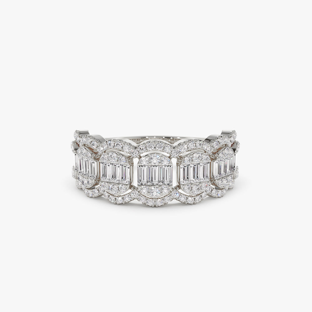 OBFJ2116 - Baguette Diamond Ring in Halo Setting ring in selectable metal and diamond options - Roselle Jewelry view 6
