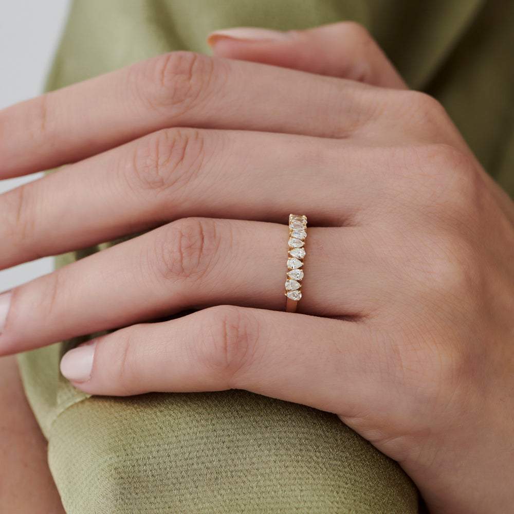 OBFJ2122 - Pear Shape HalF Eternity Diamond Band ring in selectable metal and diamond options - Roselle Jewelry view 5