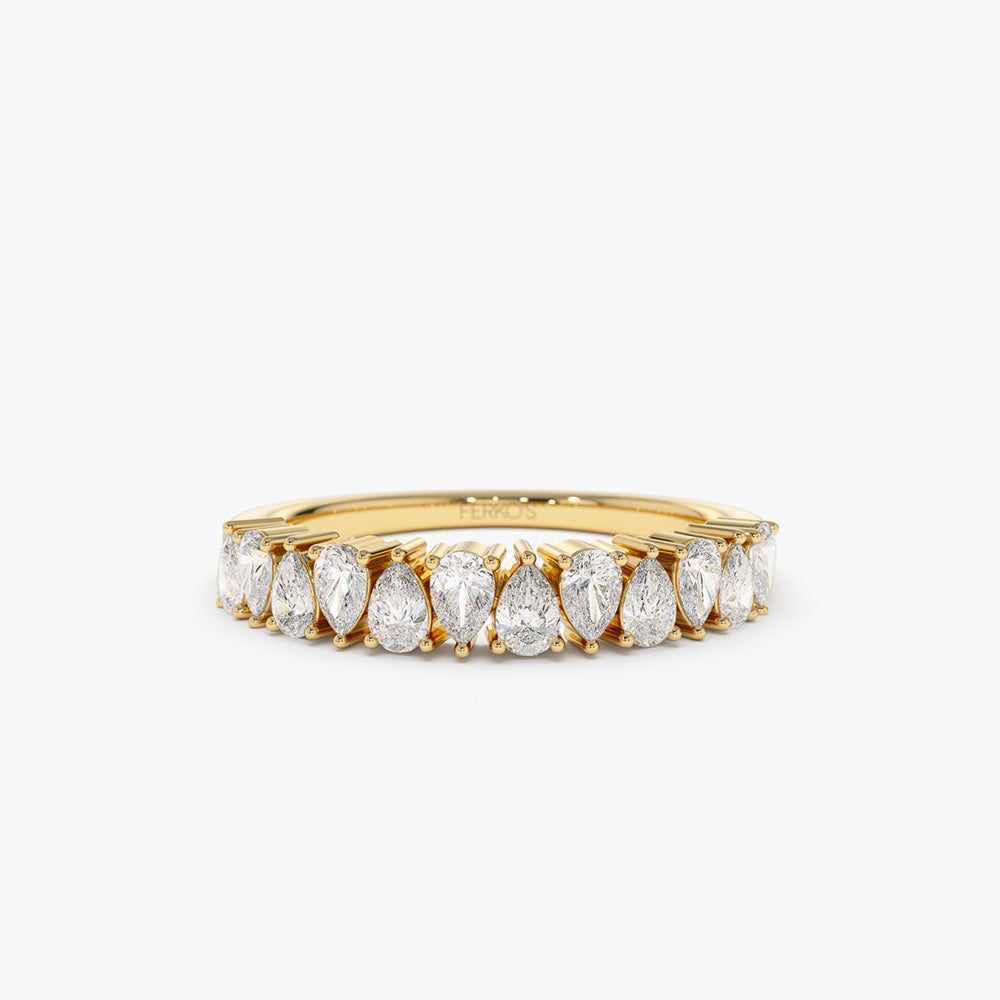 OBFJ2122 - Pear Shape HalF Eternity Diamond Band ring in selectable metal and diamond options - Roselle Jewelry view 1