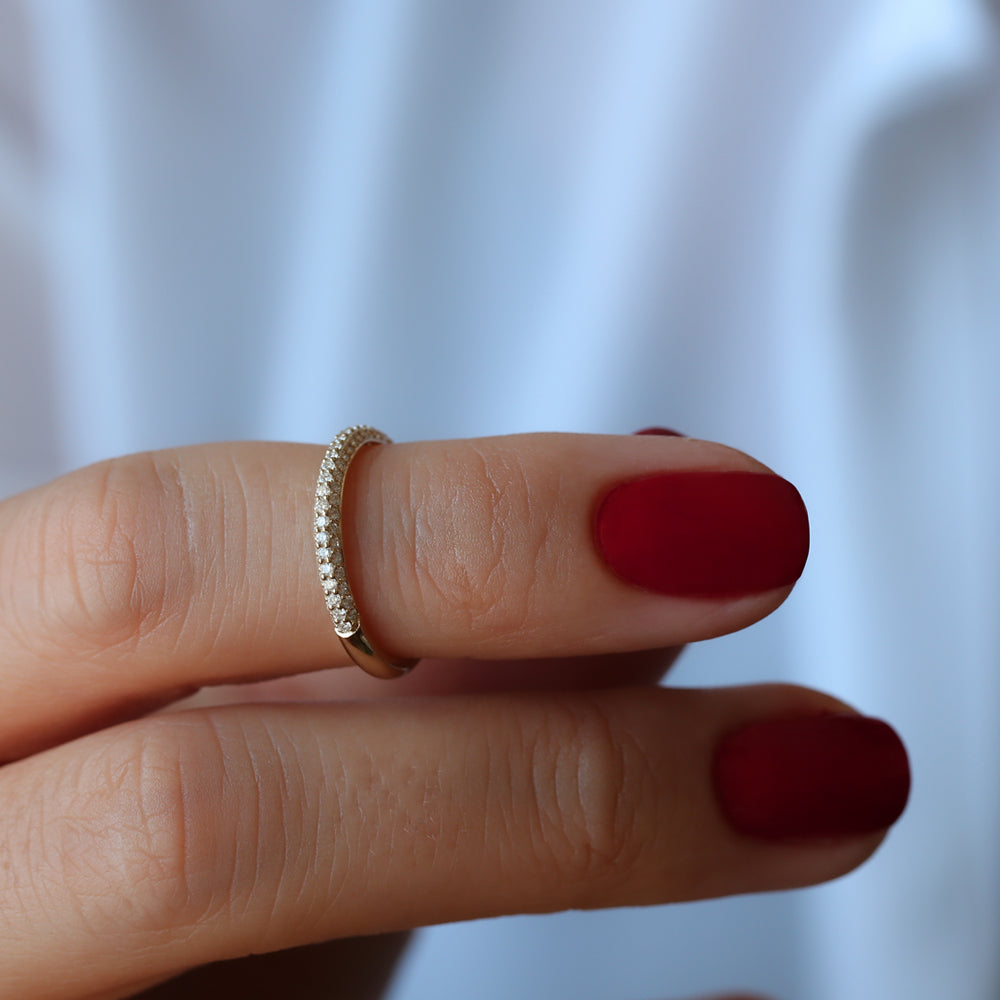 OBFJ2166 - 3 Row Half Eternity Diamond Band ring in selectable metal and diamond options - Roselle Jewelry view 6
