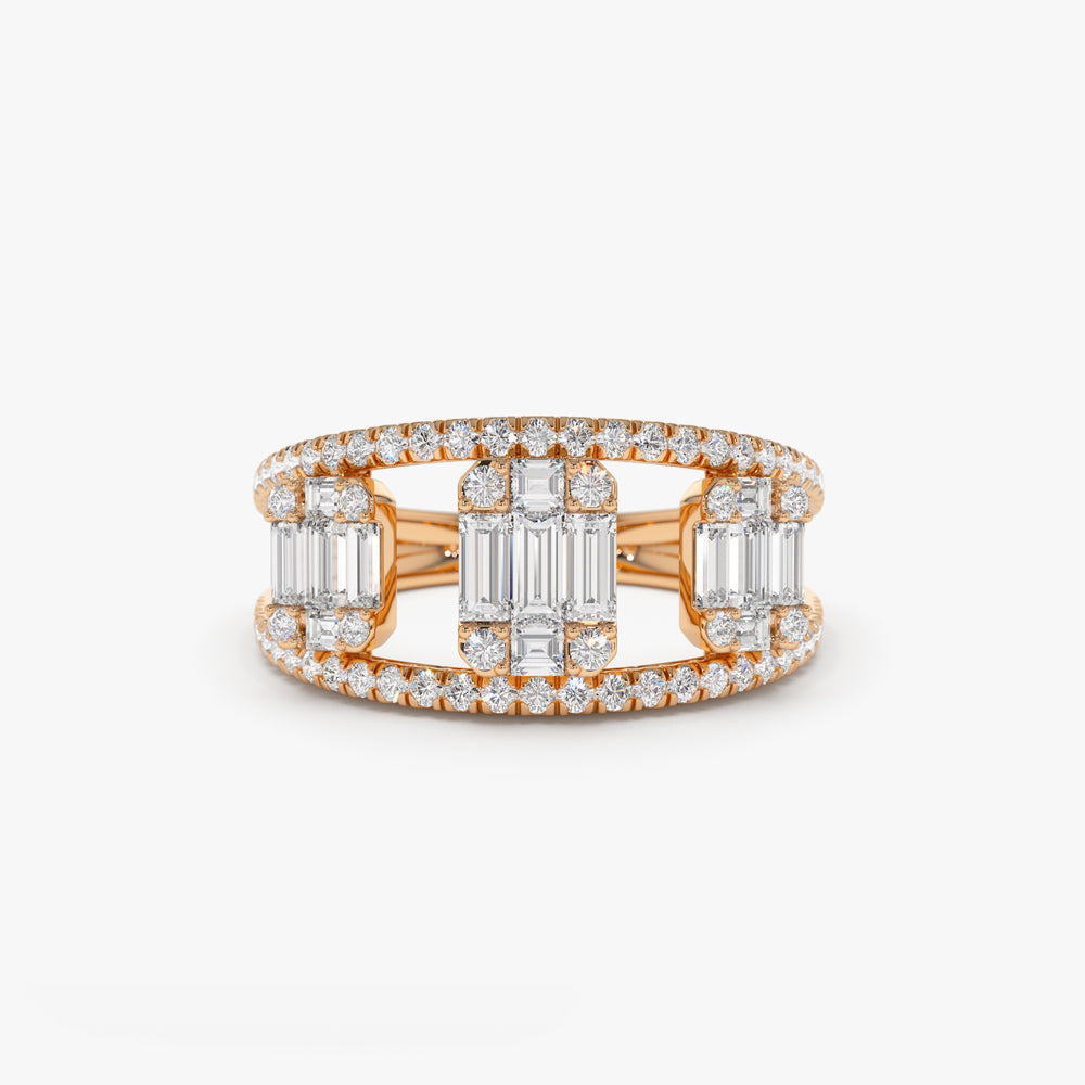 OBFJ2186 - Baguette and Round Diamond Illusion Setting Cocktail Ring ring in selectable metal and diamond options - Roselle Jewelry view 7