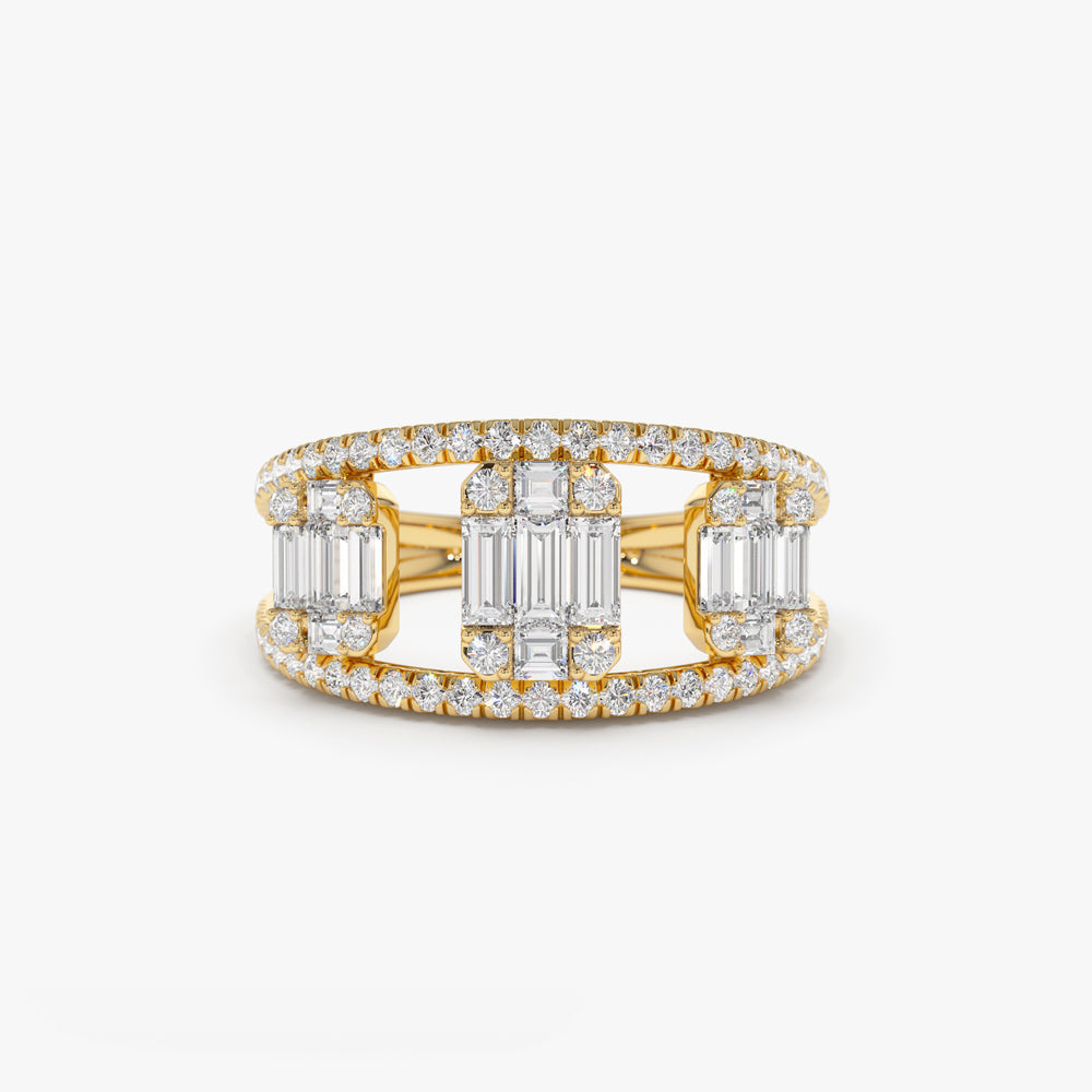 OBFJ2186 - Baguette and Round Diamond Illusion Setting Cocktail Ring ring in selectable metal and diamond options - Roselle Jewelry view 1