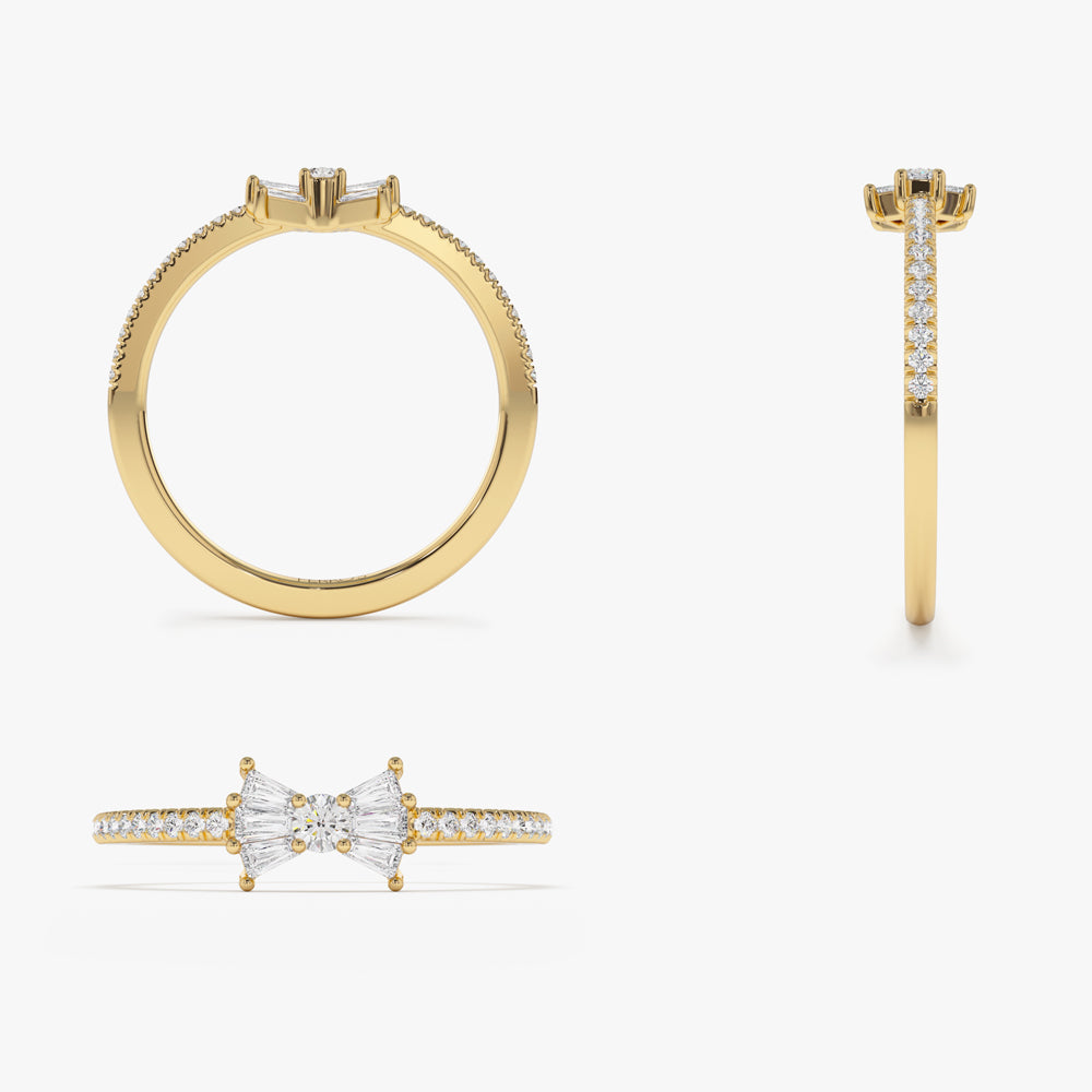 OBFJ2197 - Baguette and Round Diamond Bow Ring ring in selectable metal and diamond options - Roselle Jewelry view 8