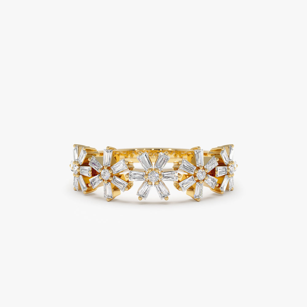 OBFJ2198 - 14K Baguette Diamond Multi Flower Design Ring 1