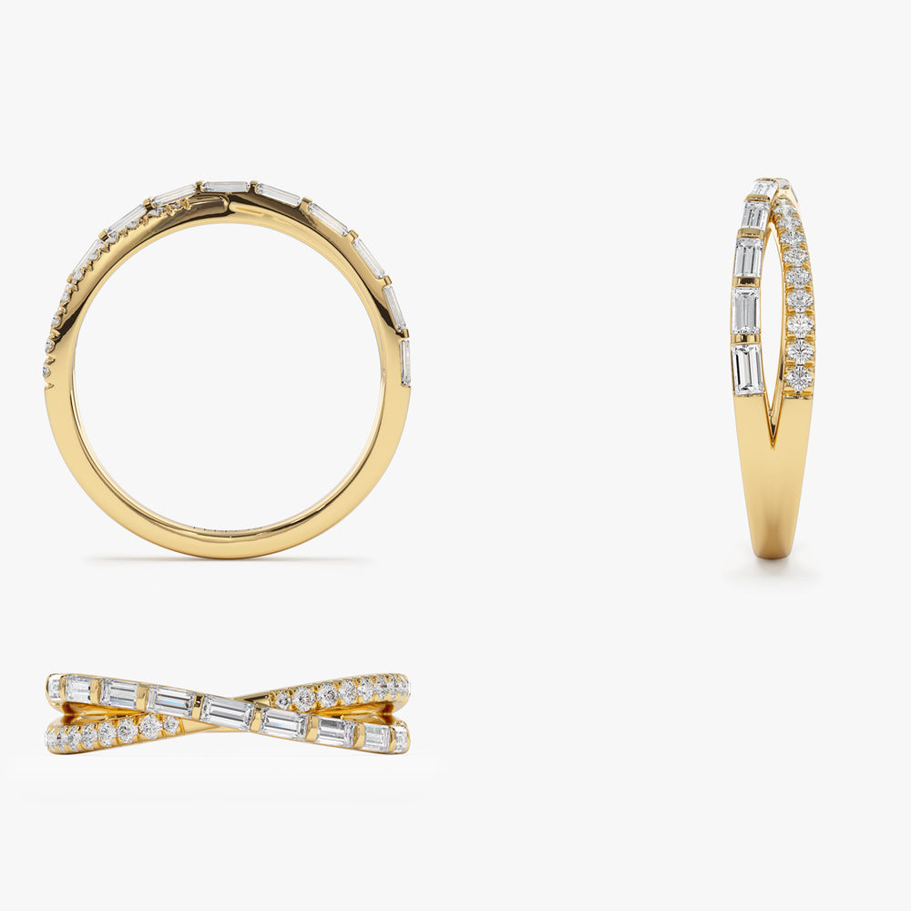 OBFJ2196 - Mix Baguette and Round Diamond Crossover Ring ring in selectable metal and diamond options - Roselle Jewelry view 9