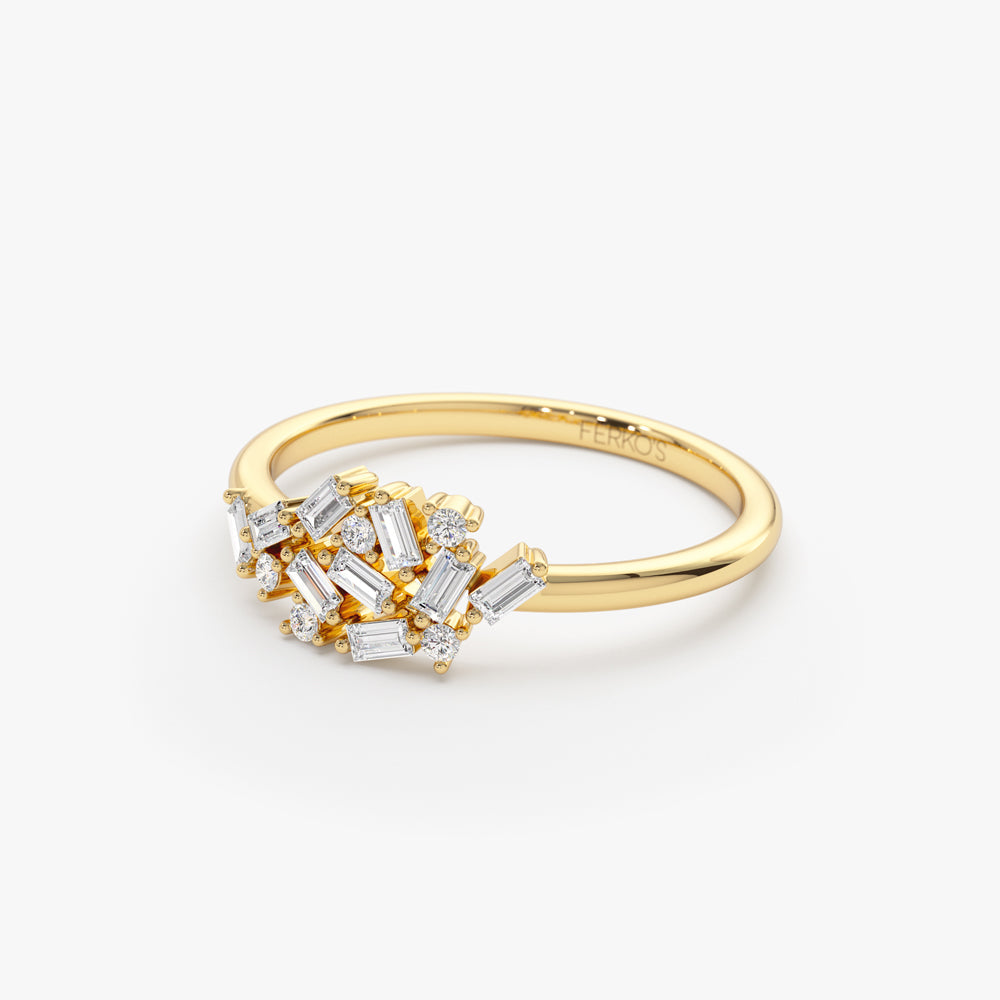 OBFJ2200 - 14k Baguette and Round Diamond Dainty Cluster Ring 8