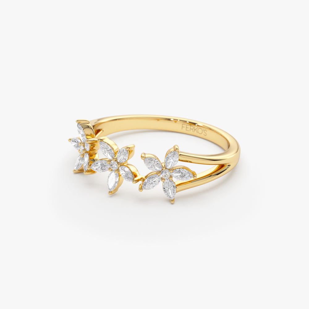 OBFJ2255 - 14k Marquise Diamond Multi-Flower Ring 10