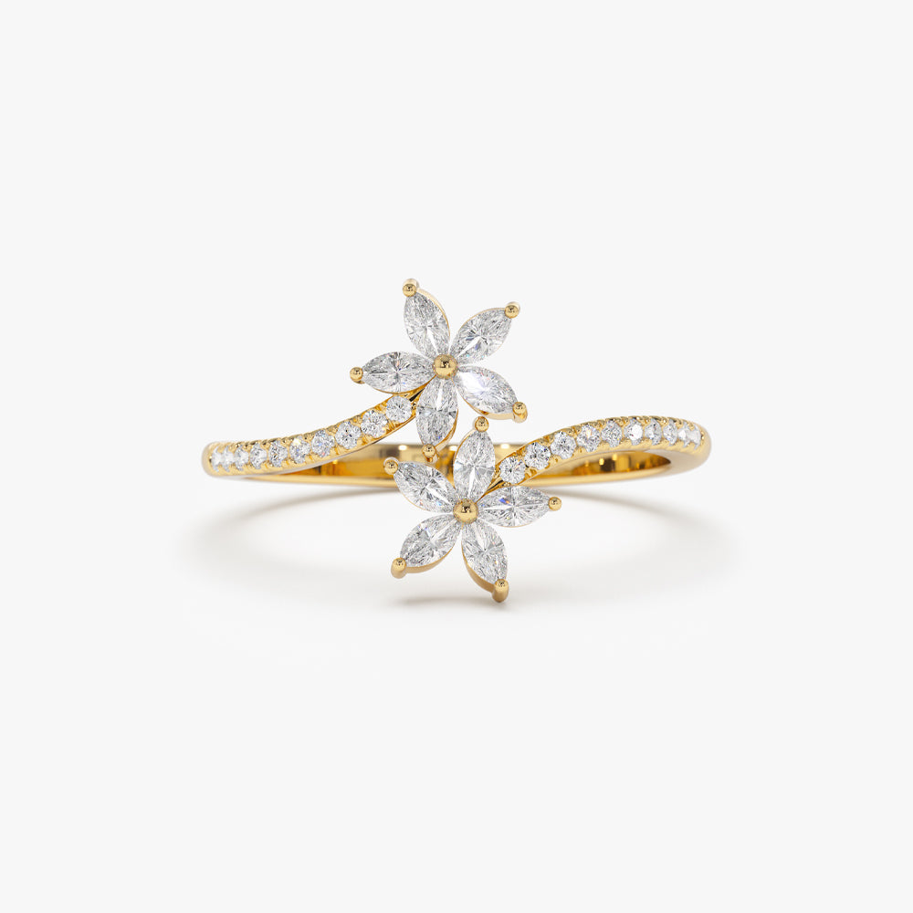 OBFJ2240 - Marquise Diamond Flower Bypass Ring in 14k 1