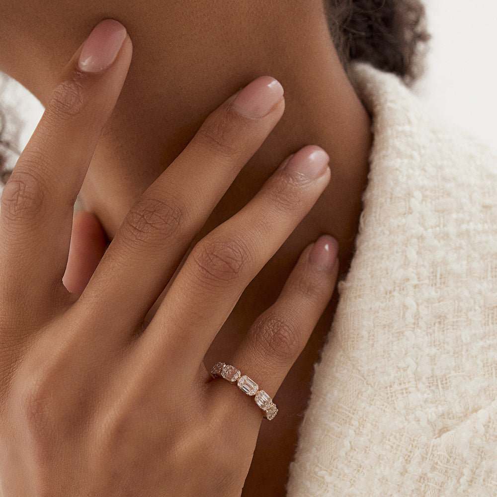 OBFJ1507 - Baguette and Round Diamond Anniversary Ring ring in selectable metal and diamond options - Roselle Jewelry view 5