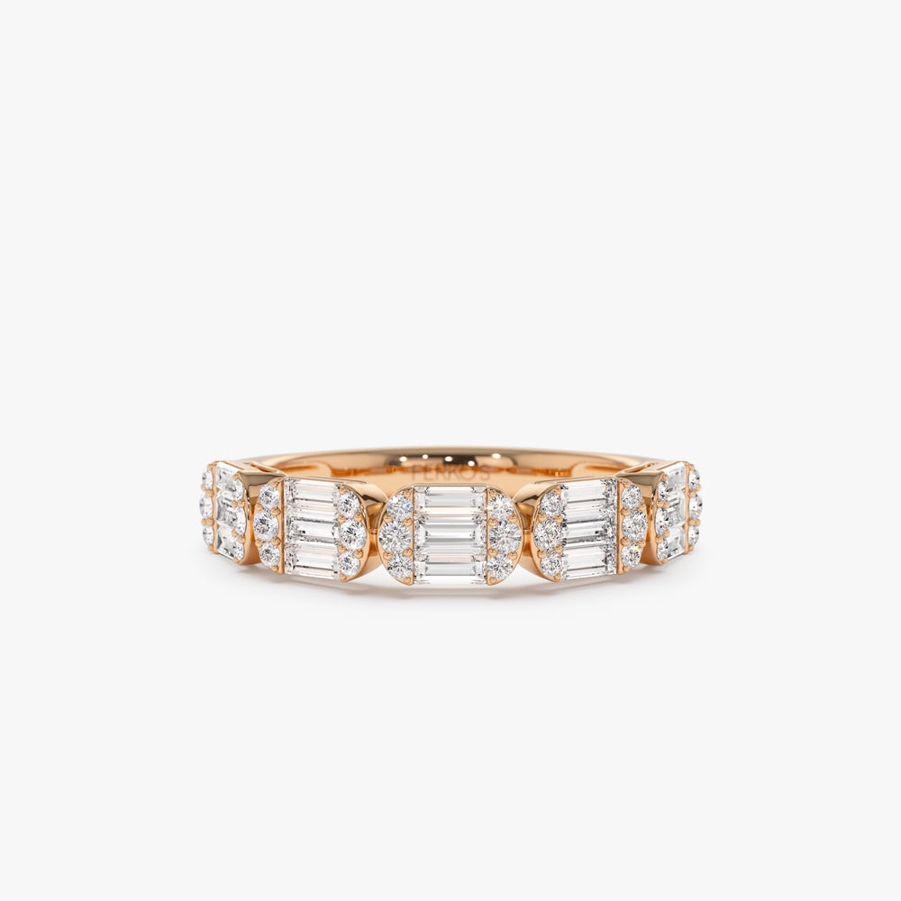 OBFJ1507 - Baguette and Round Diamond Anniversary Ring ring in selectable metal and diamond options - Roselle Jewelry view 6