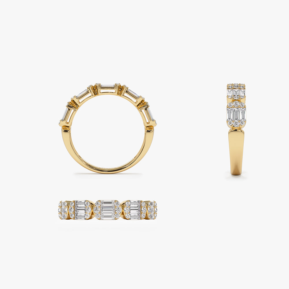 OBFJ1507 - Baguette and Round Diamond Anniversary Ring ring in selectable metal and diamond options - Roselle Jewelry view 9