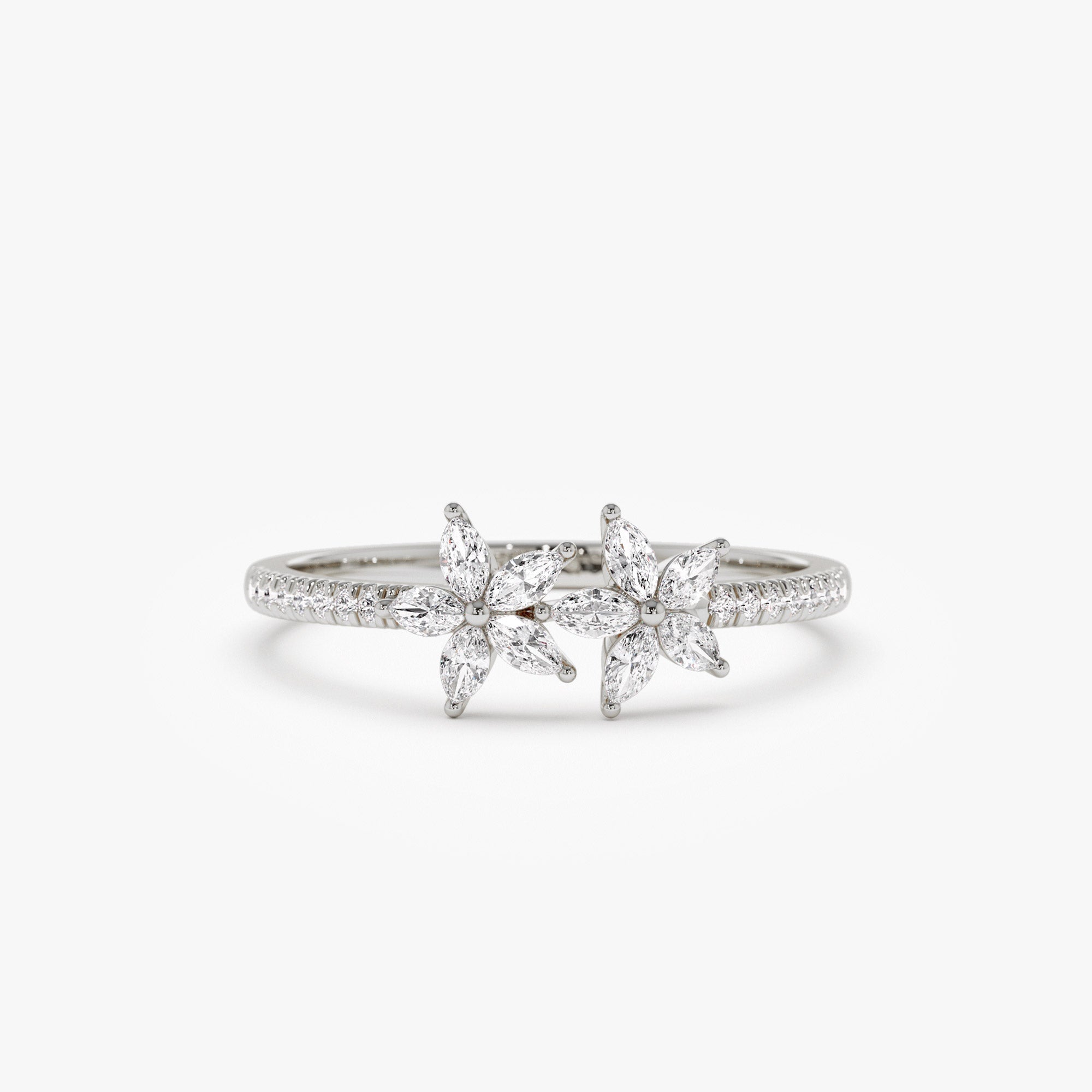 OBFJ1336 - 14k Marquise Shaped Diamond Flower Design Statement Ring 6