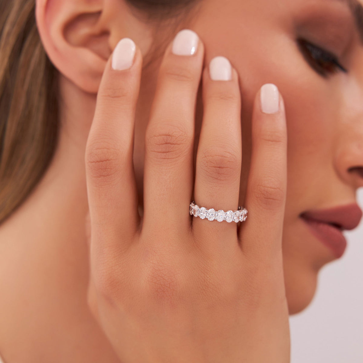 OBFJ1382 - 3.5 ctw Prong Setting Full Eternity Oval Shape Lab Grown Diamond Ring - Ember ring in selectable metal and diamond options - Roselle Jewelry view 3