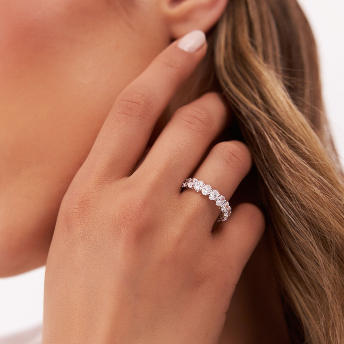 OBFJ1382 - 3.5 ctw Prong Setting Full Eternity Oval Shape Lab Grown Diamond Ring - Ember ring in selectable metal and diamond options - Roselle Jewelry view 4