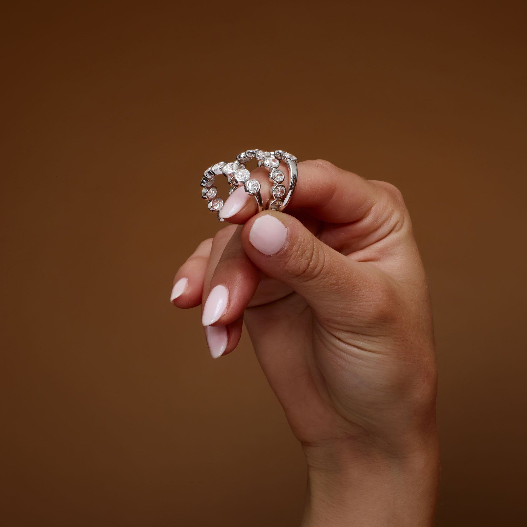 OBFJ1399 - 1.75 ctw Bezel Setting Nine Stone Oval Shape Lab Grown Diamond Ring - Sofia ring in selectable metal and diamond options - Roselle Jewelry view 5