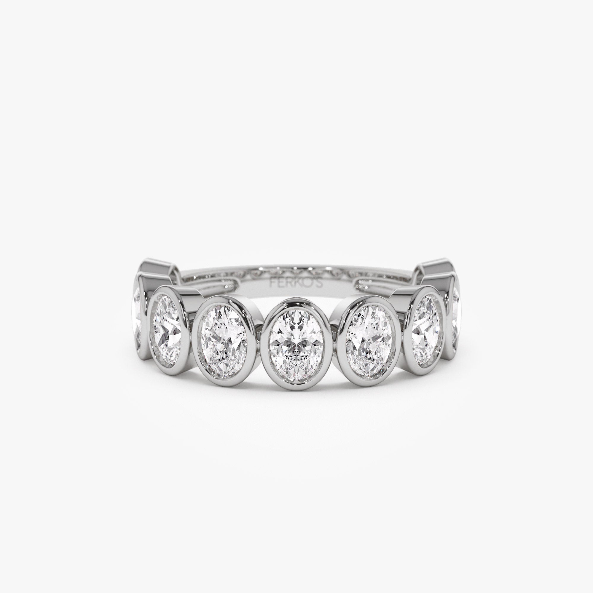 OBFJ0021 - 1.75 ctw Bezel Setting Nine Stone Oval Shape Lab Grown Diamond Ring - Sofia - 14K White Gold 1