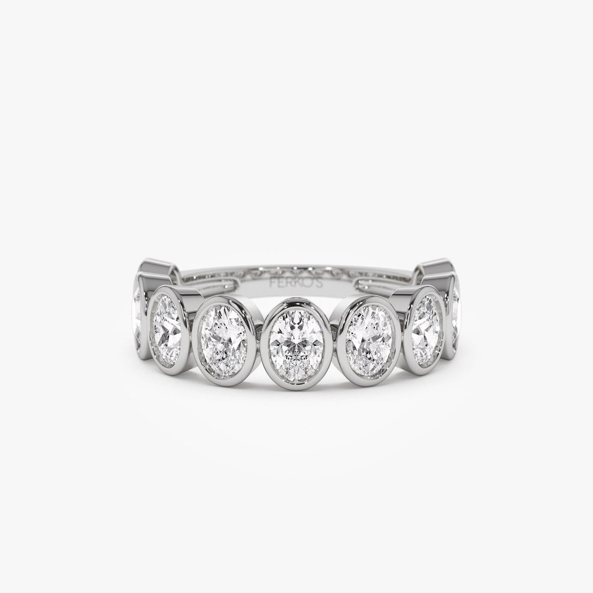 OBFJ1399 - 1.75 ctw Bezel Setting Nine Stone Oval Shape Lab Grown Diamond Ring - Sofia ring in selectable metal and diamond options - Roselle Jewelry view 6