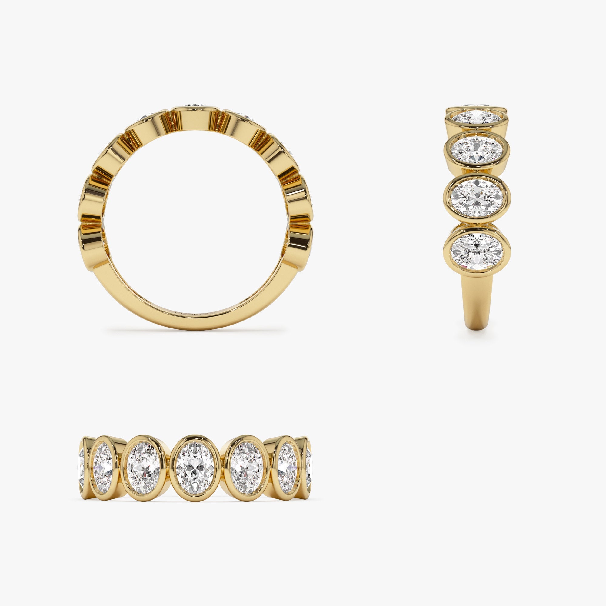 OBFJ1399 - 1.75 ctw Bezel Setting Nine Stone Oval Shape Lab Grown Diamond Ring - Sofia ring in selectable metal and diamond options - Roselle Jewelry view 9