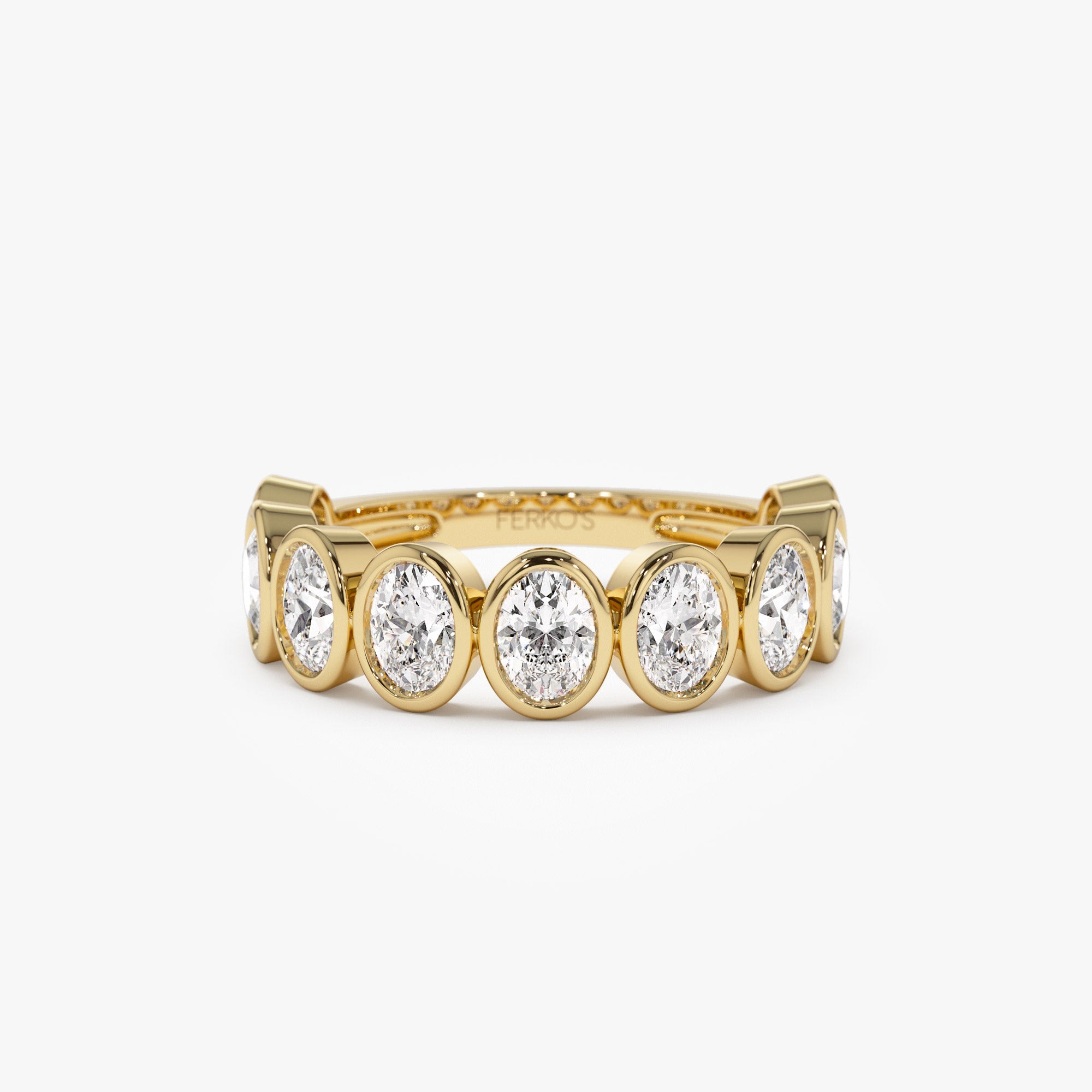 OBFJ1399 - 1.75 ctw Bezel Setting Nine Stone Oval Shape Lab Grown Diamond Ring - Sofia ring in selectable metal and diamond options - Roselle Jewelry view 1
