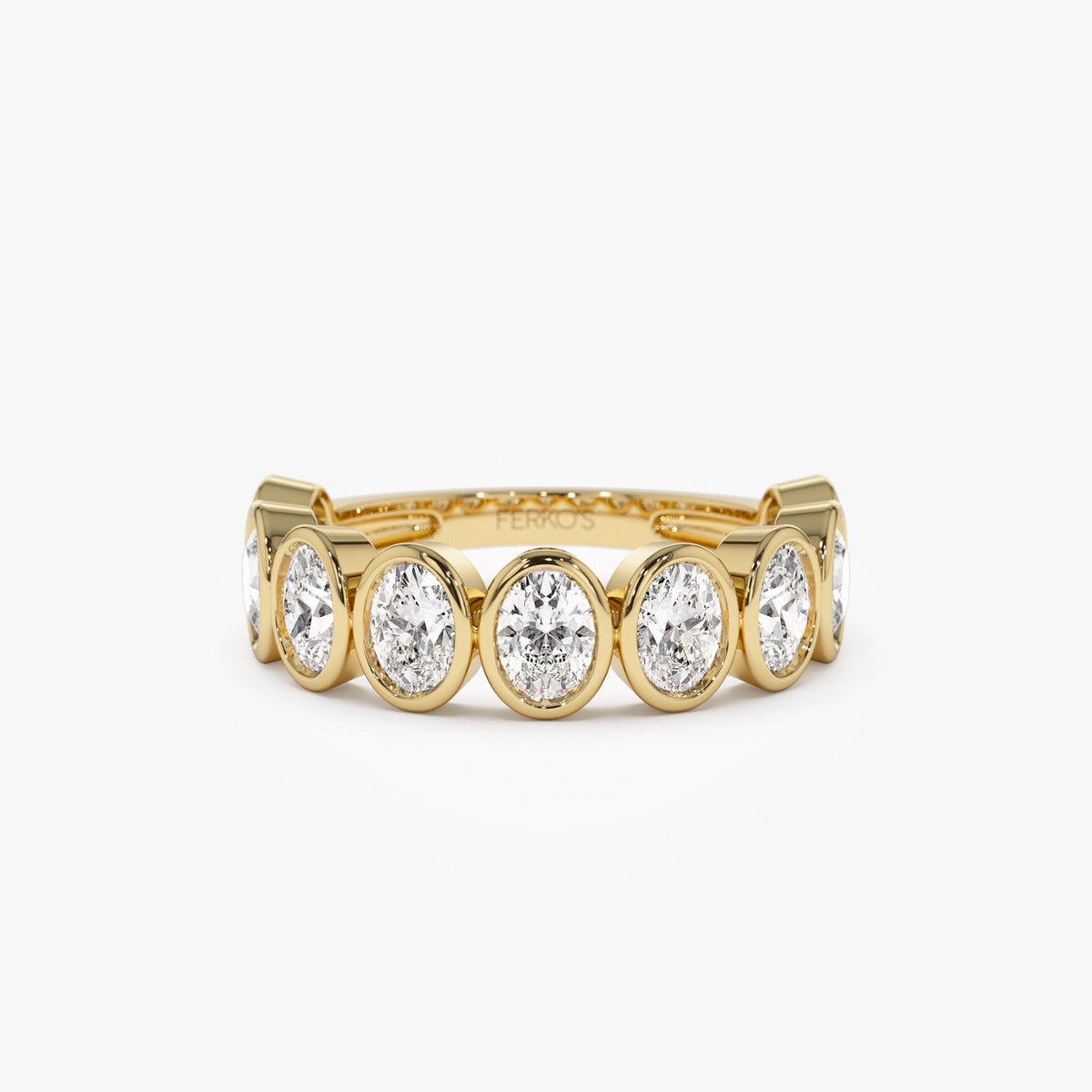 OBFJ1399 - 1.75 ctw Bezel Setting Nine Stone Oval Shape Lab Grown Diamond Ring - Sofia ring in selectable metal and diamond options - Roselle Jewelry view 1