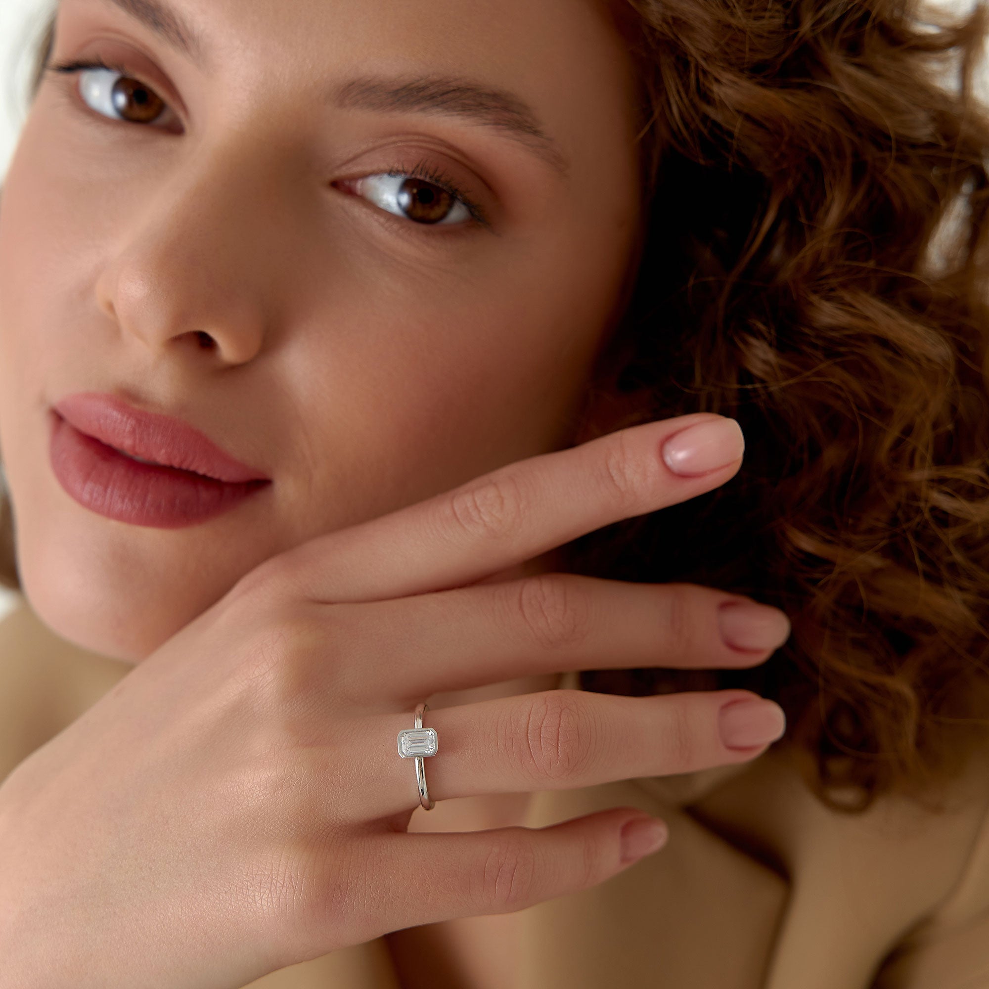 OBFJ1391 - 0.75 - 1.50 ctw 14k Bezel Setting Emerald Cut Lab Grown Diamond Engagement Ring - Anna 6