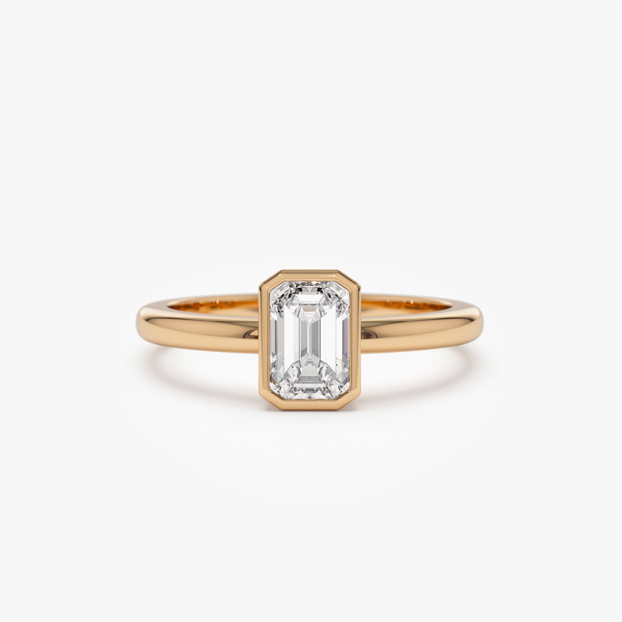 OBFJ1391 - 0.75 - 1.50 ctw 14k Bezel Setting Emerald Cut Lab Grown Diamond Engagement Ring - Anna 8