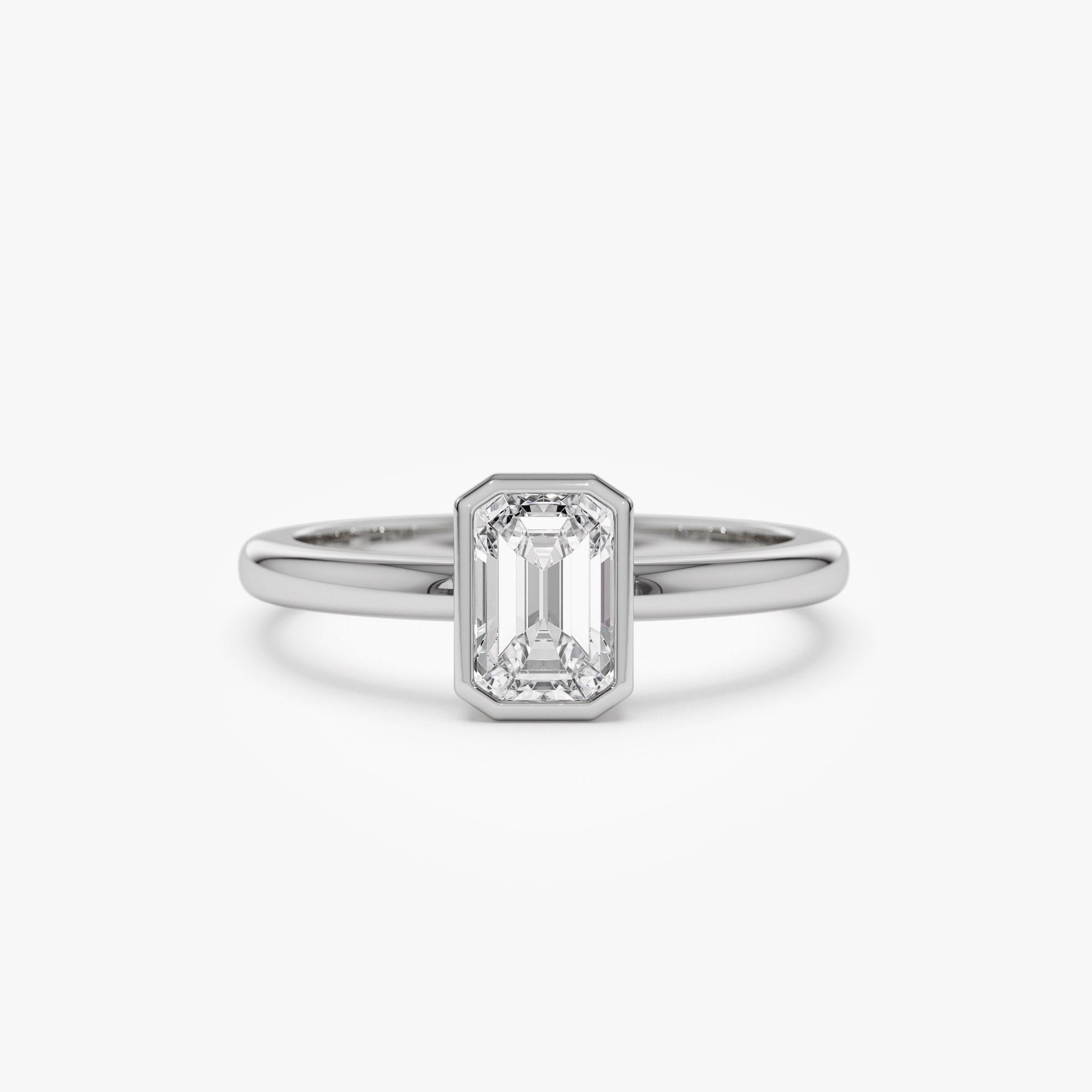 OBFJ1391 - 0.75 - 1.50 ctw 14k Bezel Setting Emerald Cut Lab Grown Diamond Engagement Ring - Anna 7