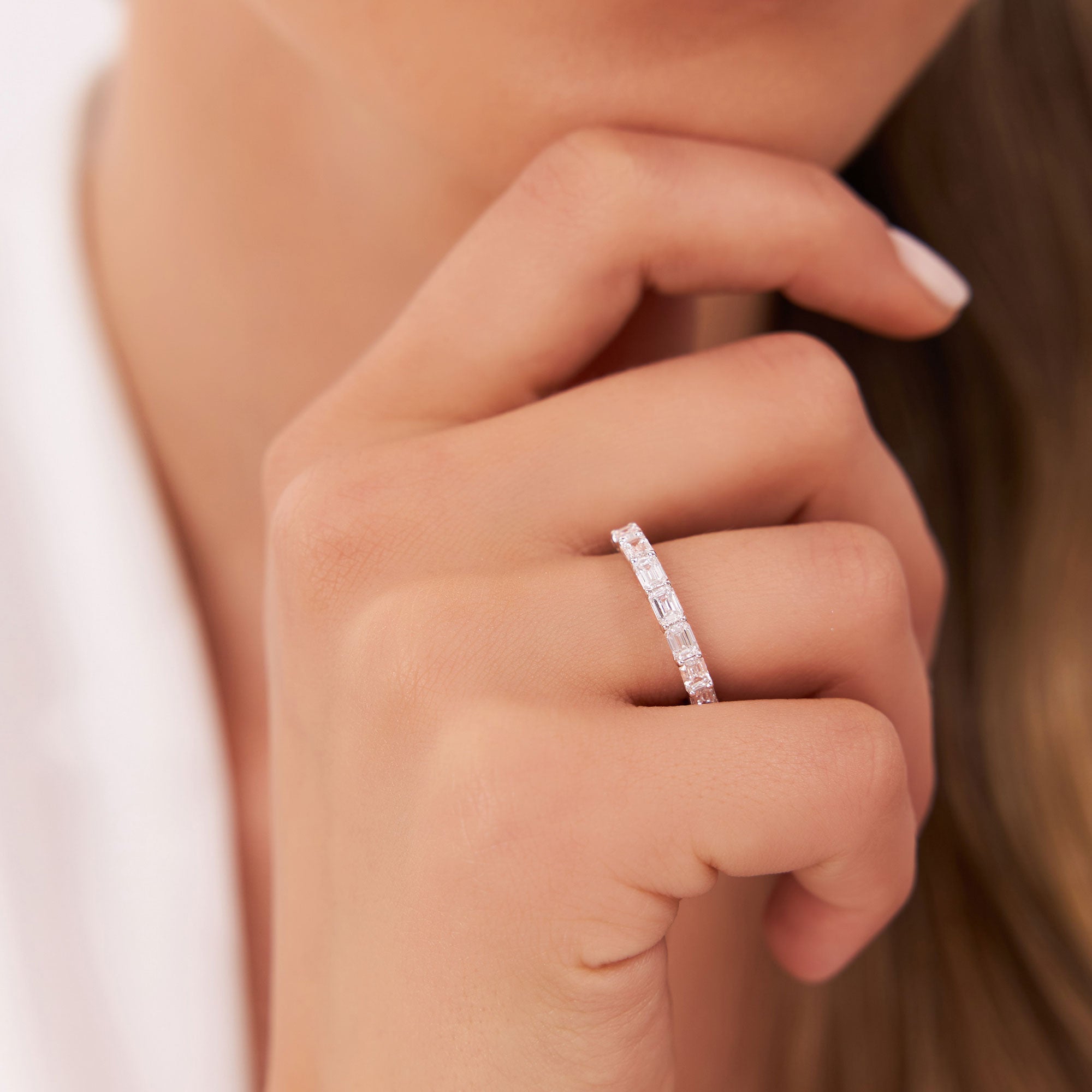 OBFJ1176 - 1.70 ctw 14k East West Prong Setting Nine Stone Emerald Cut Lab Grown Diamond Wedding Ring - Haley 3