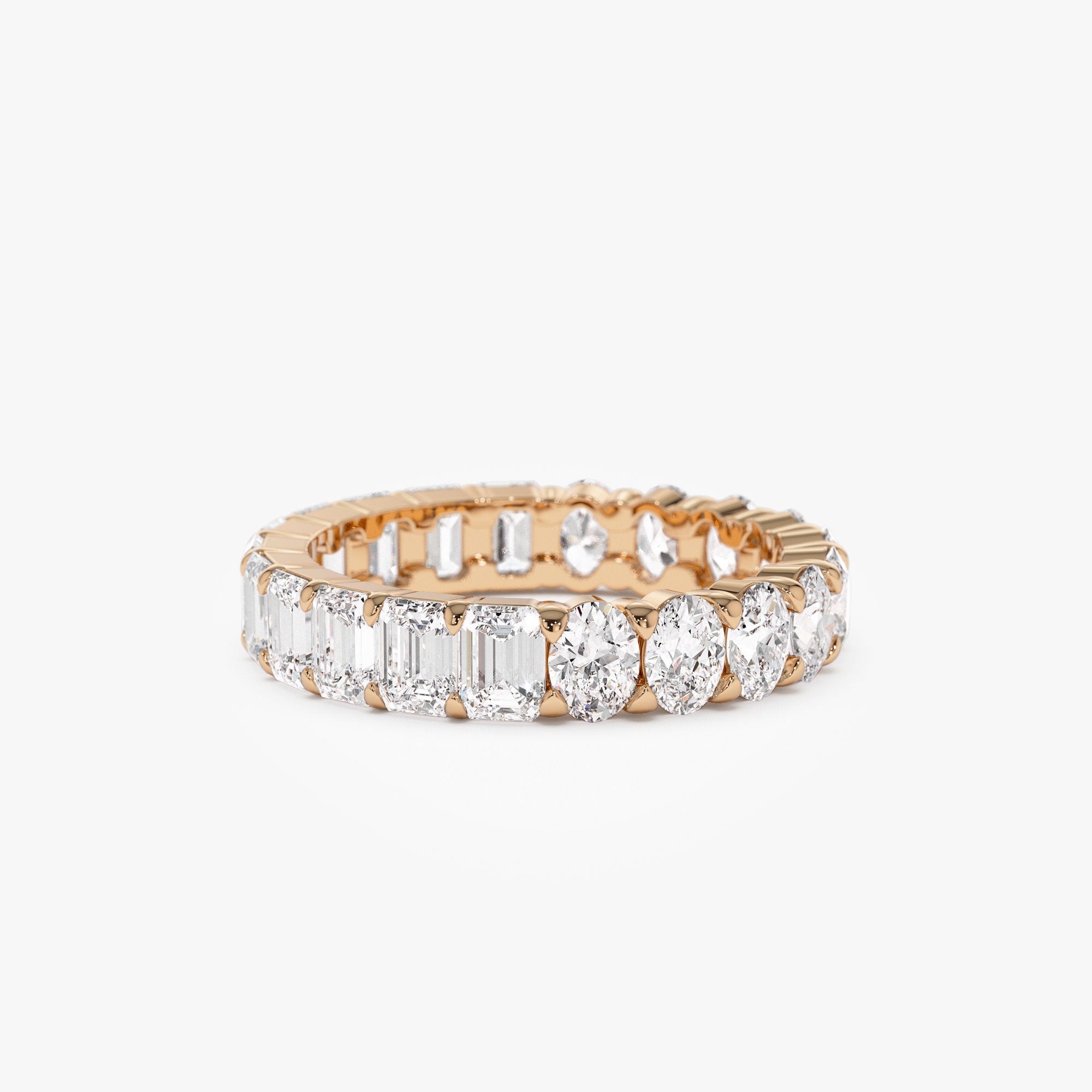 OBFJ1175 - 3.30 ctw 14k Prong Setting Full Eternity Oval & Emerald Cut Lab Grown Diamond Ring - Rosa 3
