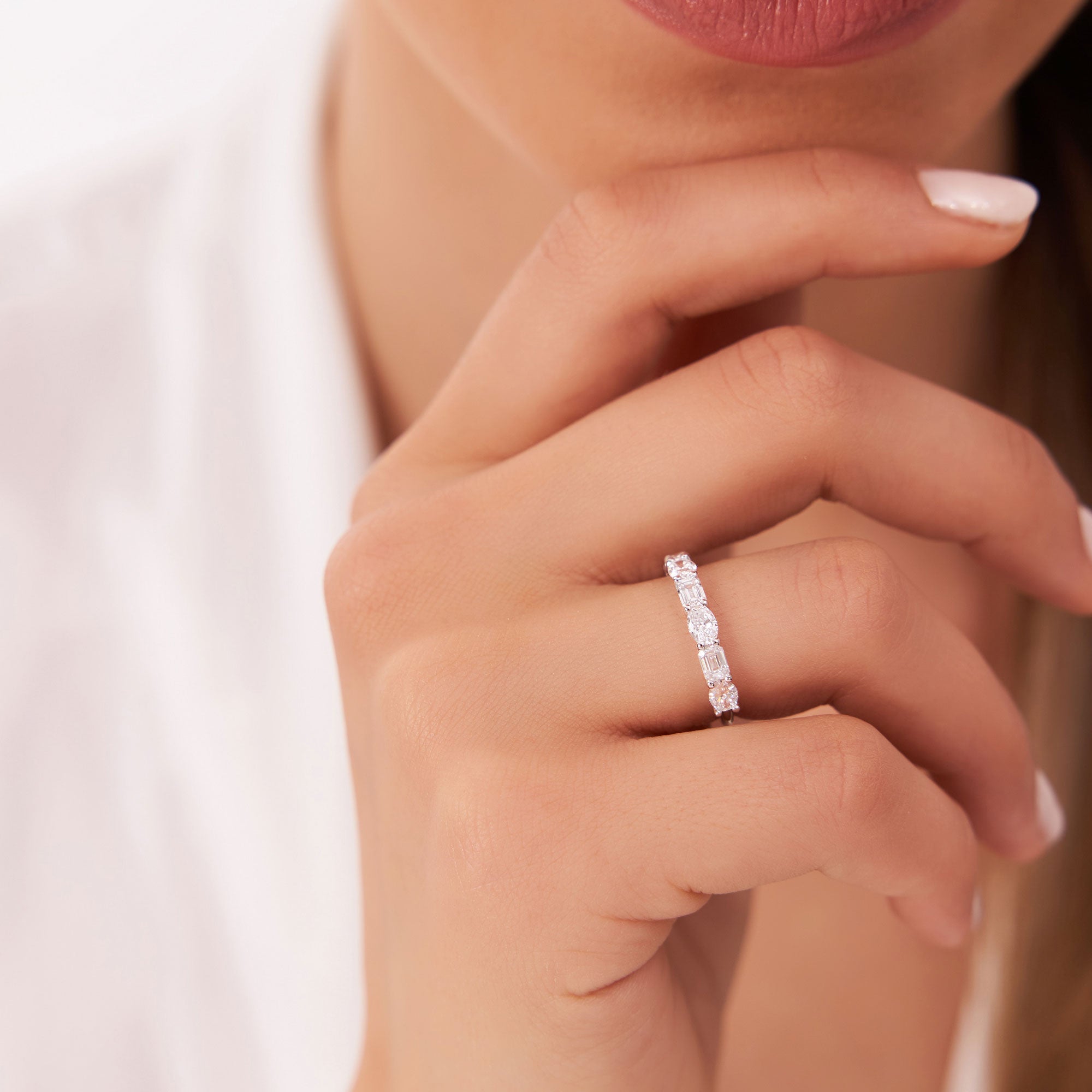 OBFJ1174 - 1.30 ctw 14k East West Prong Setting Seven Stone Oval & Emerald Cut Lab Grown Diamond Ring - Jayleen 2
