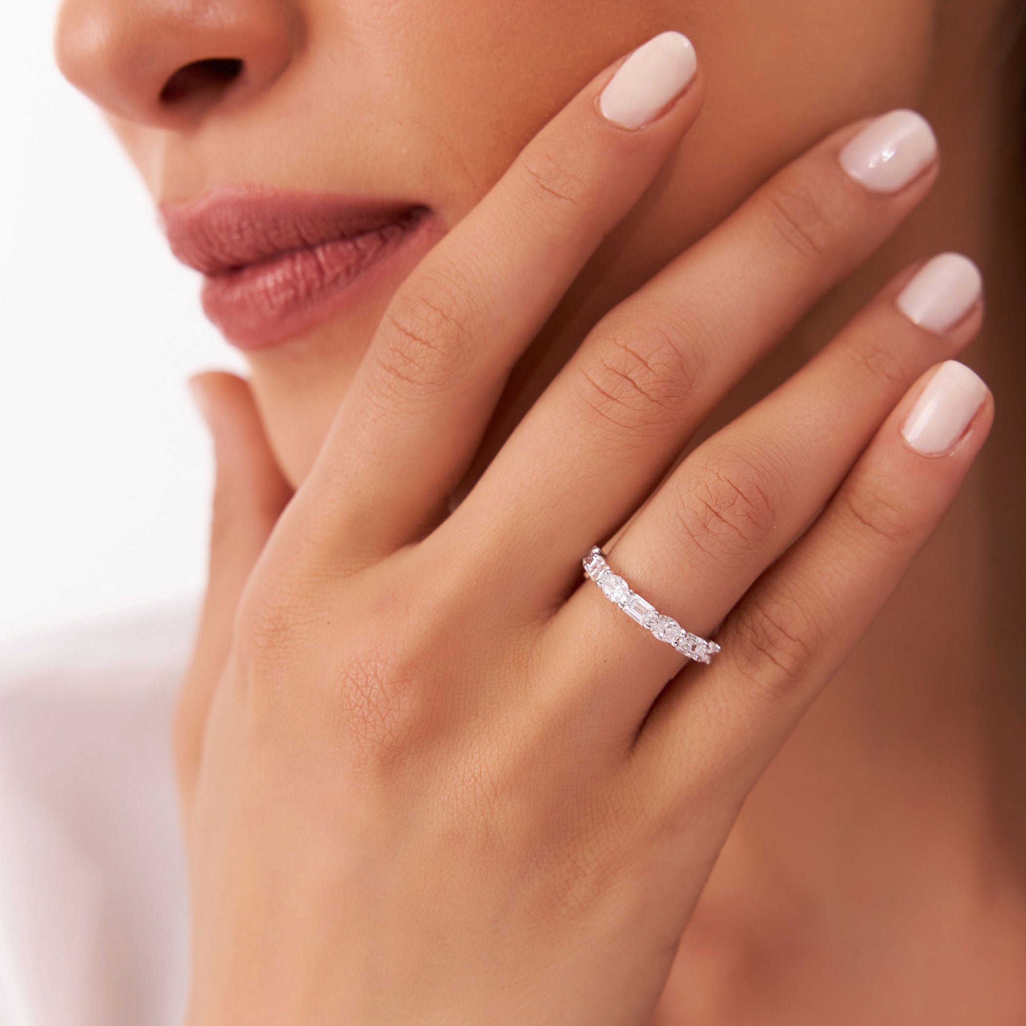 OBFJ1174 - 1.30 ctw 14k East West Prong Setting Seven Stone Oval & Emerald Cut Lab Grown Diamond Ring - Jayleen 3
