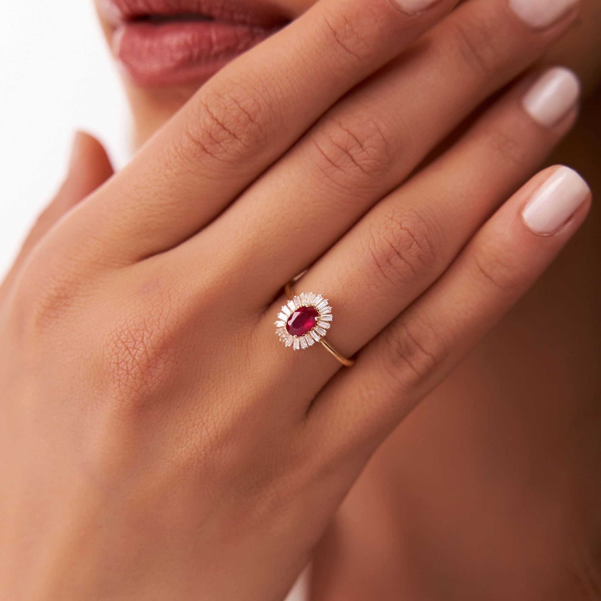 OBFJ1221 - 14k Baguette Diamond Ballerina Oval Ruby Ring 2