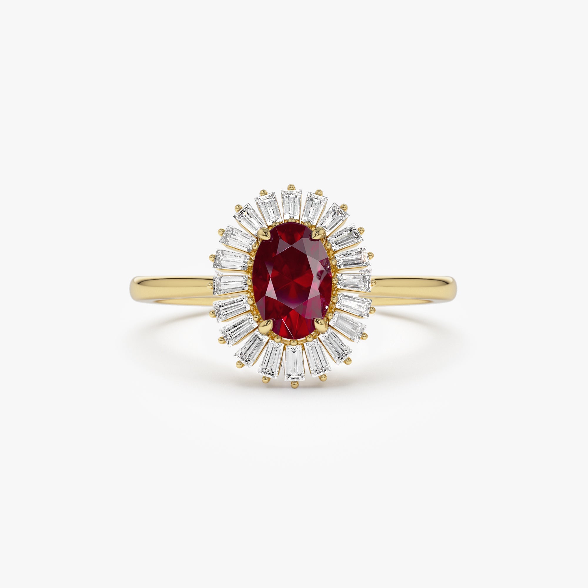 OBFJ1221 - 14k Baguette Diamond Ballerina Oval Ruby Ring 1