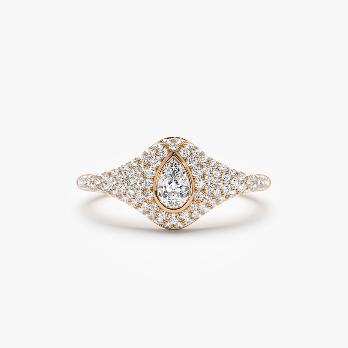 OBFJ1186 - Pave Setting Pear Shaped Diamond Signet Ring ring in selectable metal and diamond options - Roselle Jewelry view 4