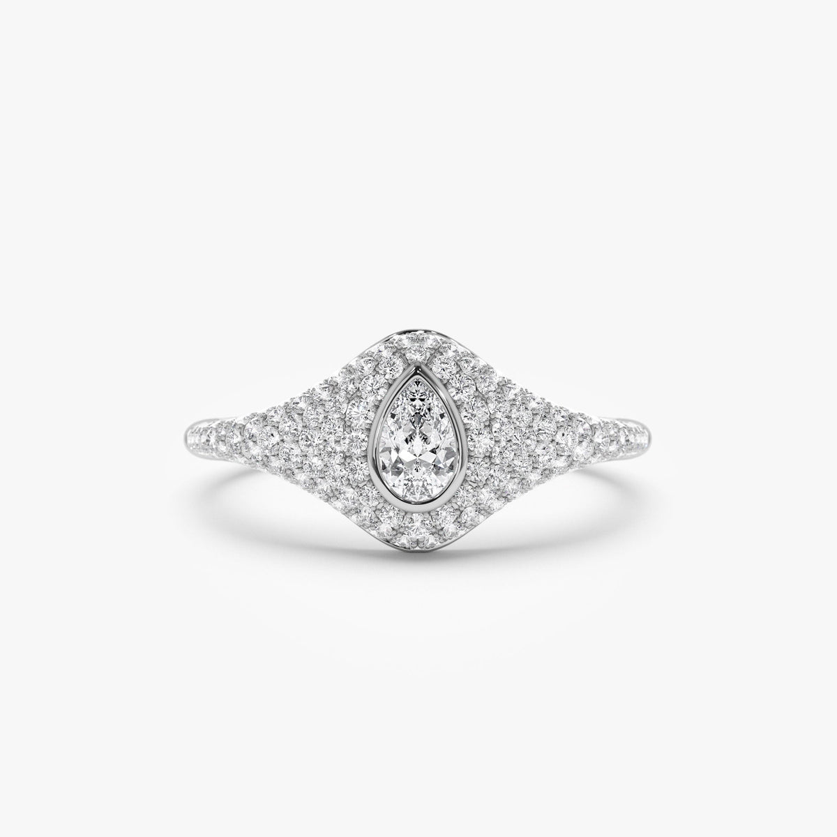 OBFJ1186 - Pave Setting Pear Shaped Diamond Signet Ring ring in selectable metal and diamond options - Roselle Jewelry view 5