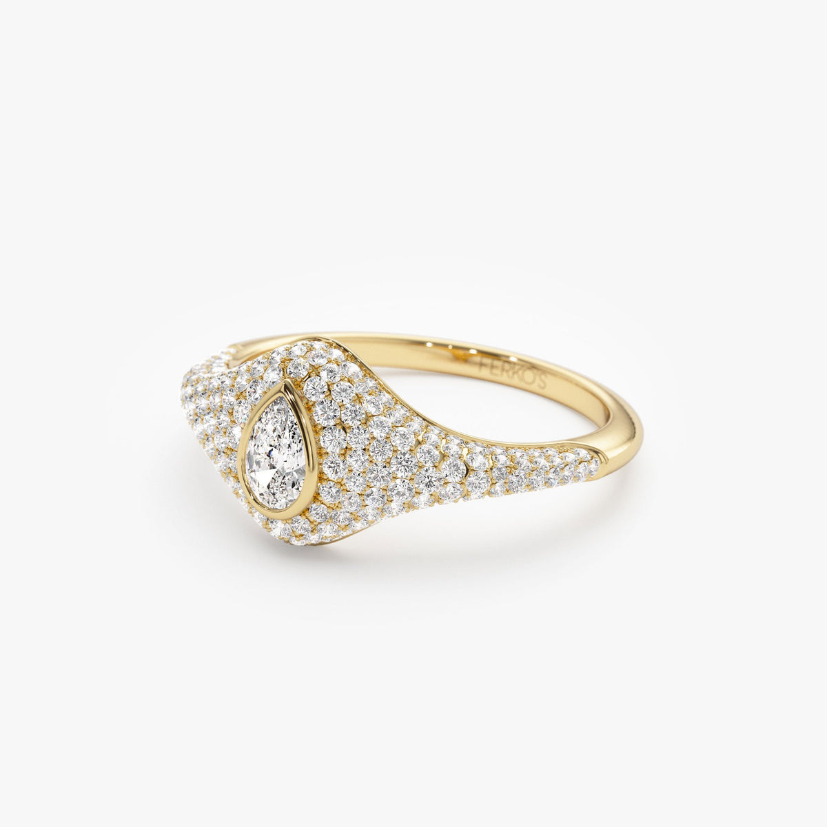 OBFJ1186 - Pave Setting Pear Shaped Diamond Signet Ring ring in selectable metal and diamond options - Roselle Jewelry view 6