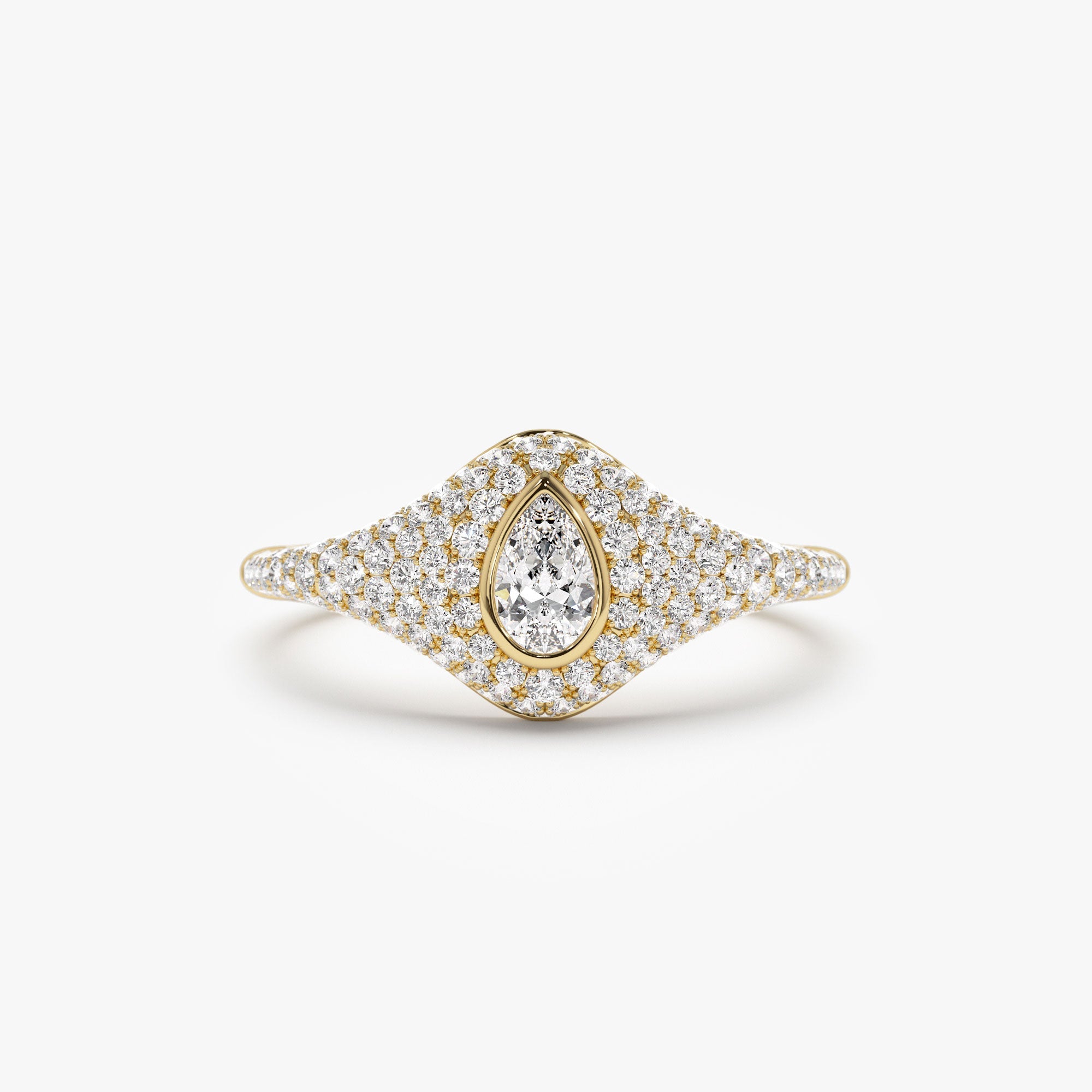 OBFJ1186 - Pave Setting Pear Shaped Diamond Signet Ring ring in selectable metal and diamond options - Roselle Jewelry view 1