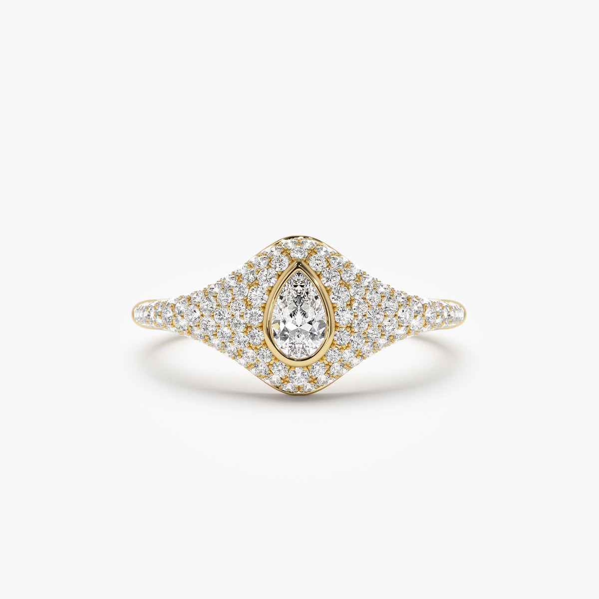 OBFJ1186 - Pave Setting Pear Shaped Diamond Signet Ring ring in selectable metal and diamond options - Roselle Jewelry view 1