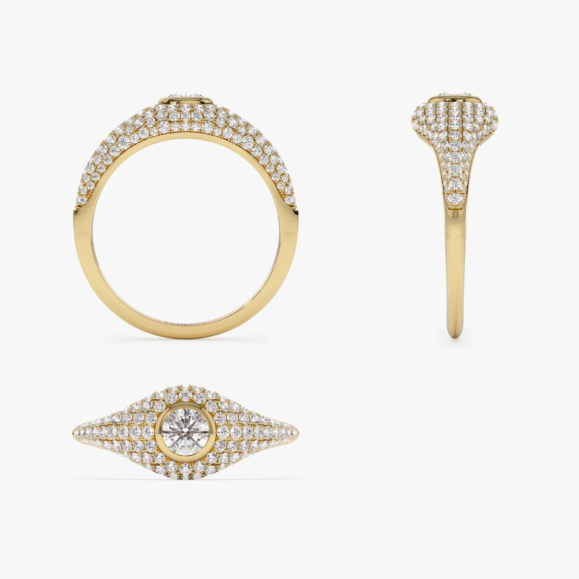 OBFJ1185 - 14K Pave Setting Round Diamond Signet Ring 9