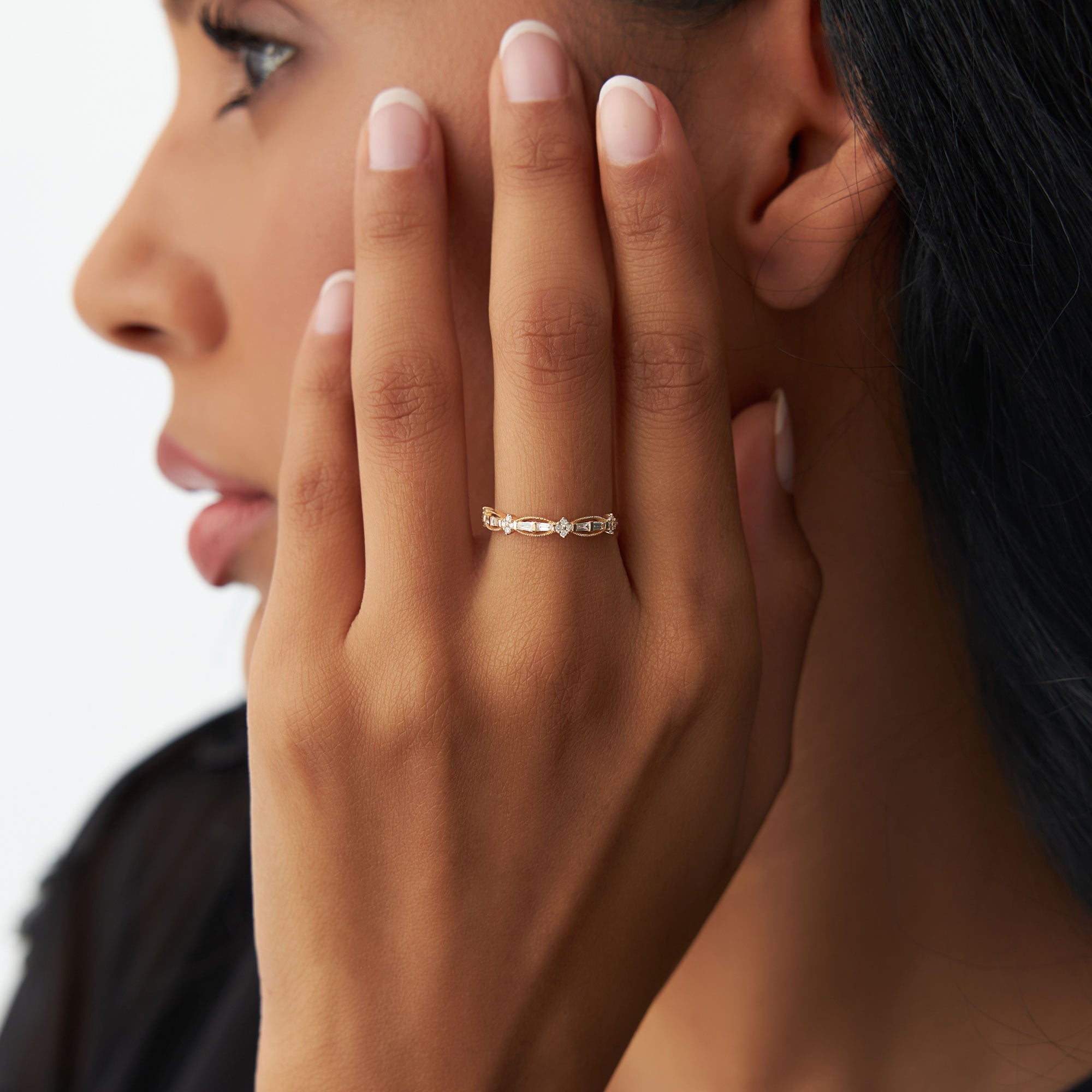 OBFJ1180 - 14k Vintage Inspired Baguette Diamond Wedding RIng 4