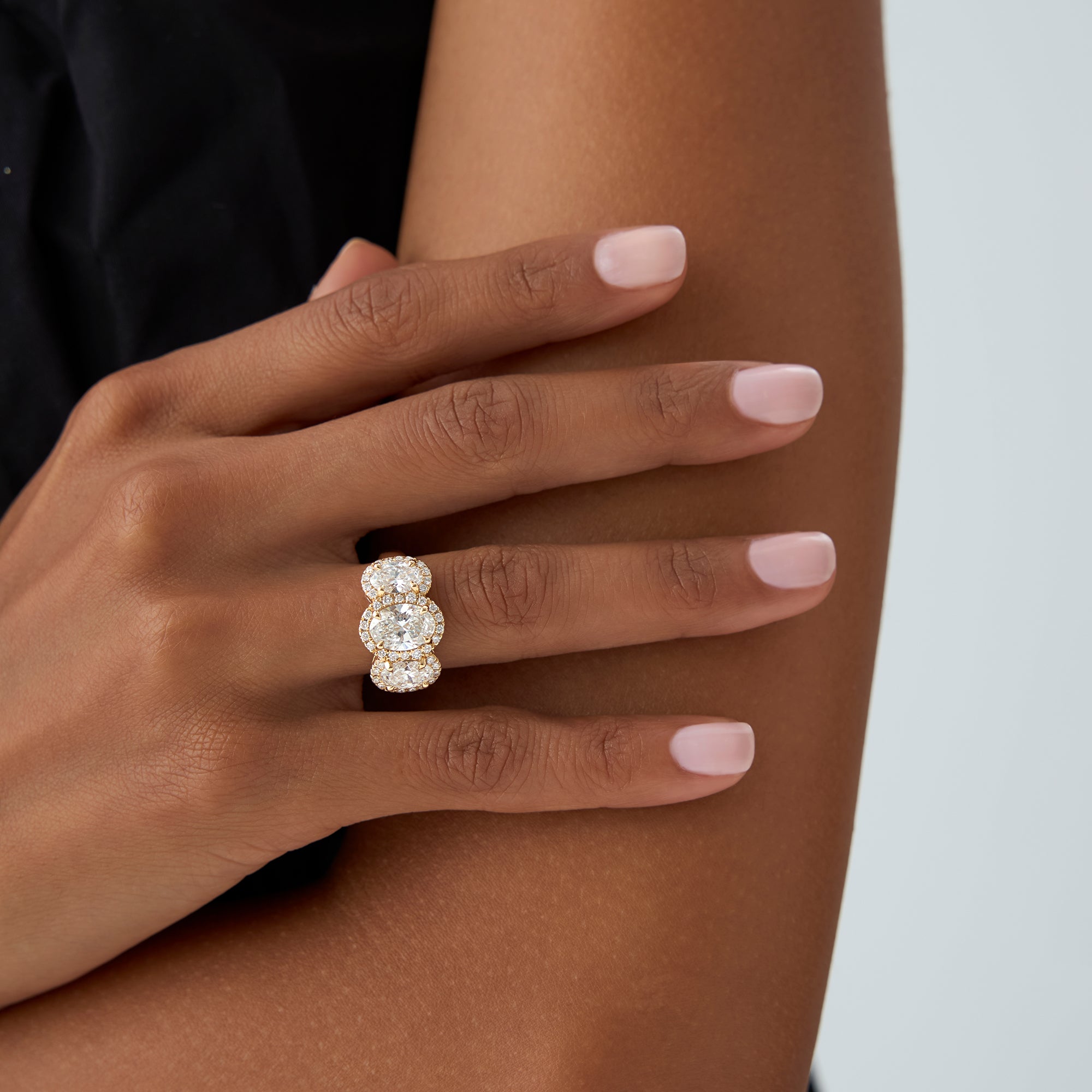 OBFJ0986 - 3.35 ctw Three Stone Halo Oval Lab Grown Engagement Ring - Ashley 6