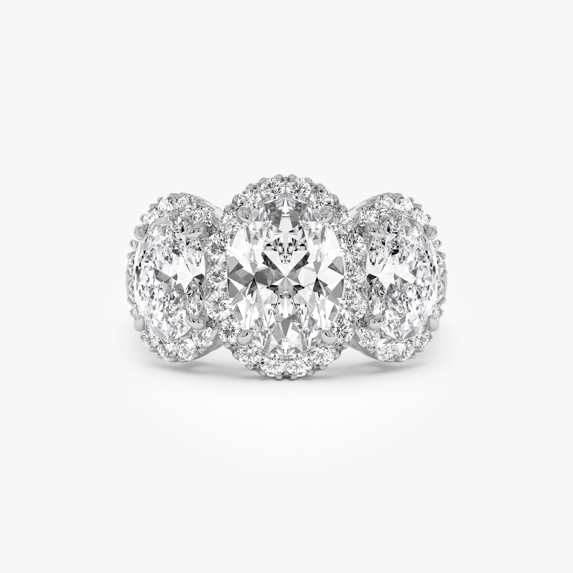 OBFJ0986 - 3.35 ctw Three Stone Halo Oval Lab Grown Engagement Ring - Ashley 9