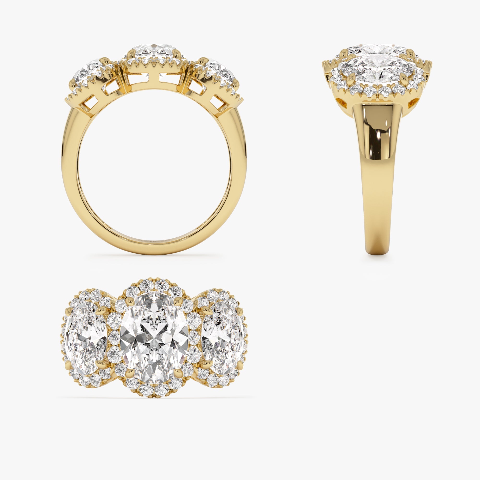OBFJ0986 - 3.35 ctw Three Stone Halo Oval Lab Grown Engagement Ring - Ashley 11