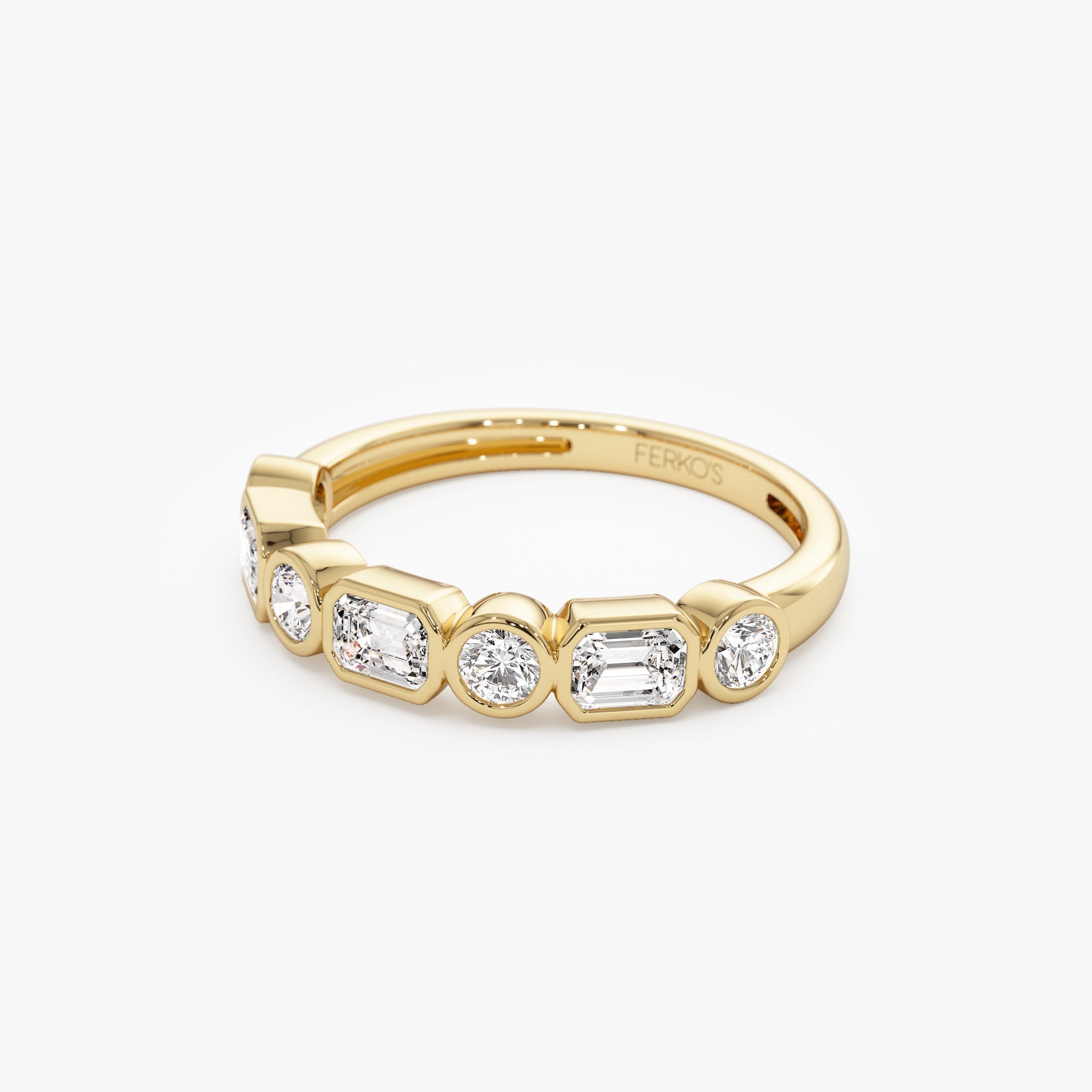 OBFJ0981 - 0.95 ctw 14k Bezel Setting Emerald Cut & Round Lab Grown Diamond Wedding Ring - Sarah 7